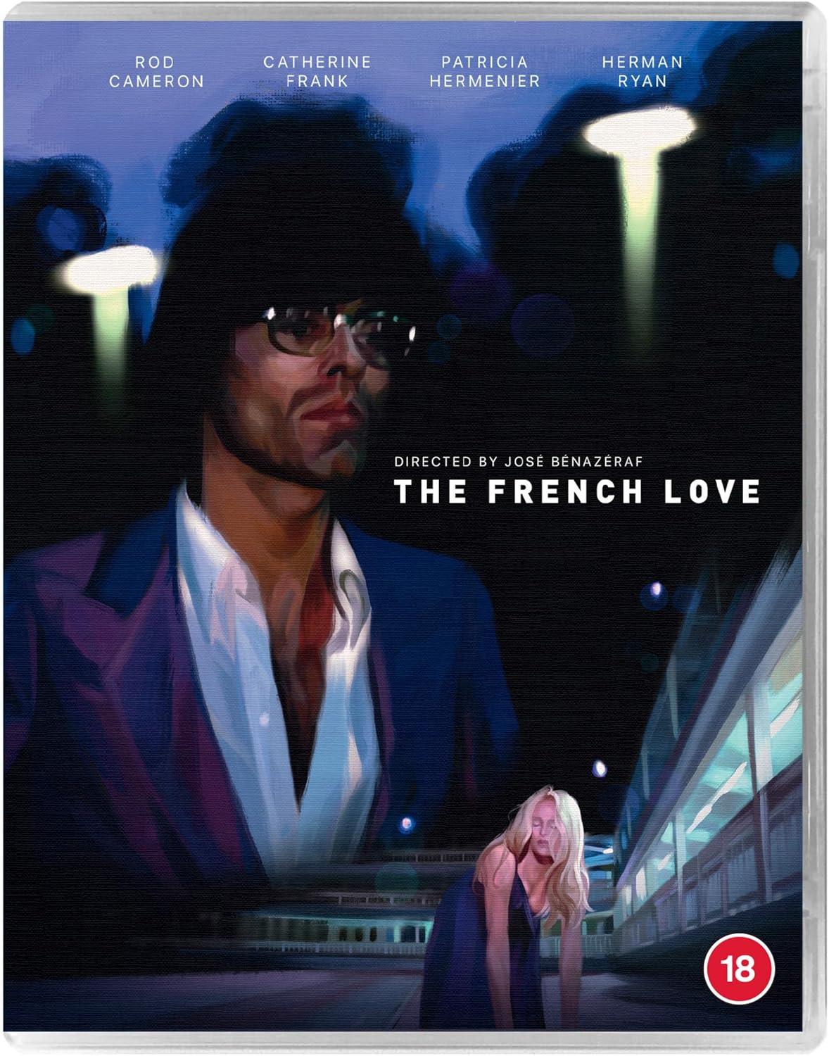 Blu-ray cover for "The French Love" featuring a man and woman in a hallway.