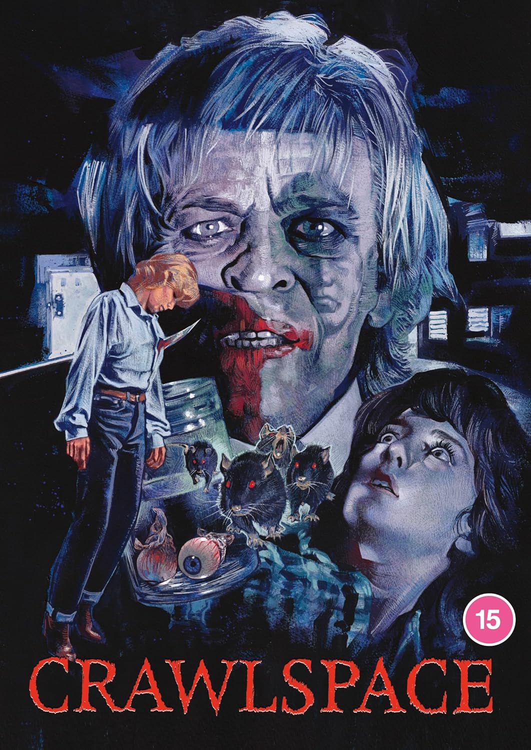 DVD cover for horror film "Crawlspace" featuring a distorted face and figures.
