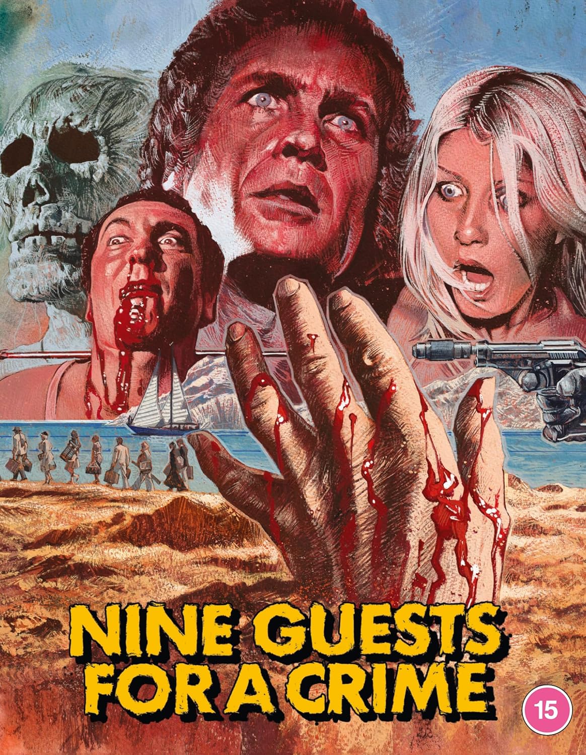 Painted Blu-ray cover featuring shocked faces, a skeleton, and blood splatters.