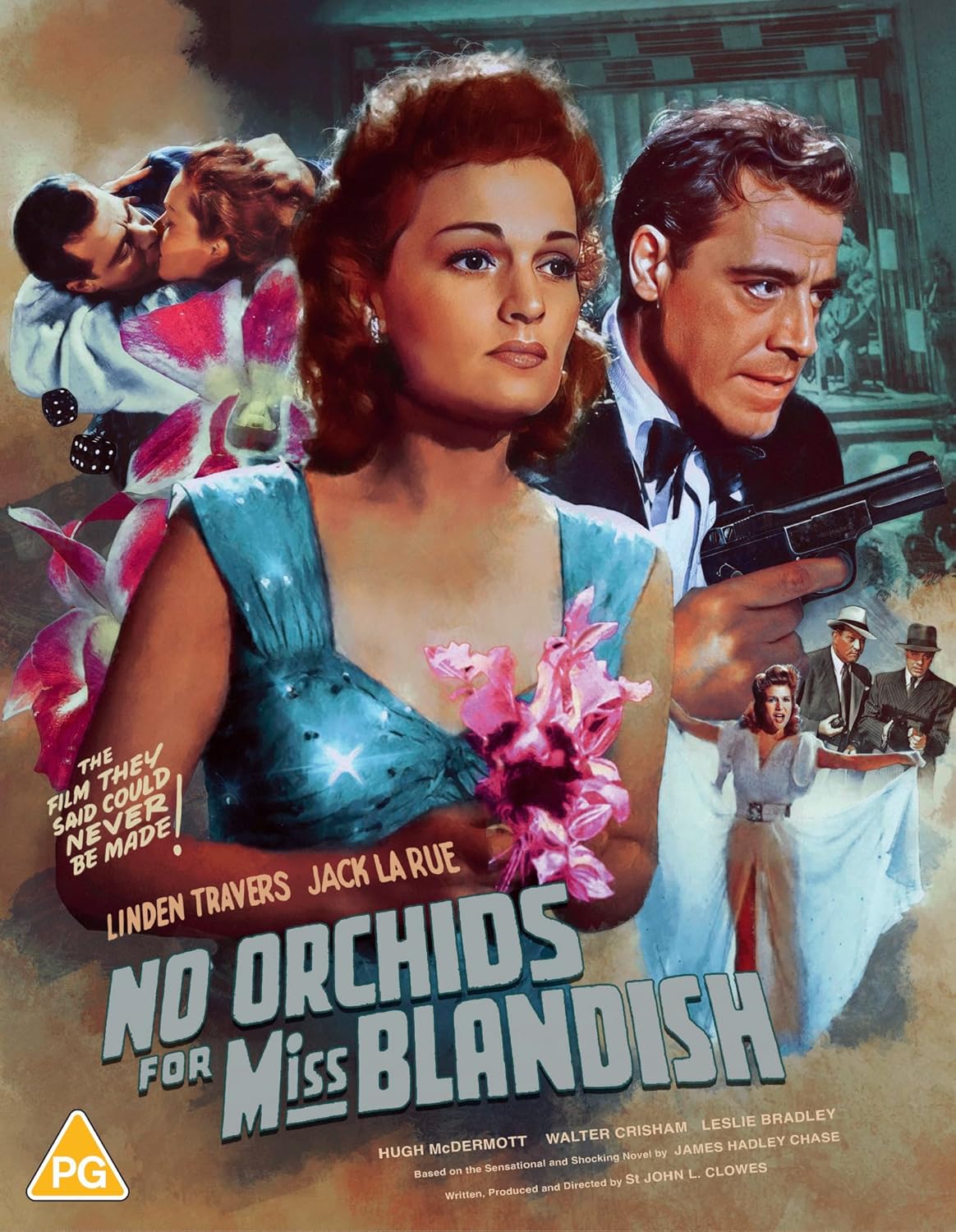 1948 film poster featuring three actors and stylized floral graphics.