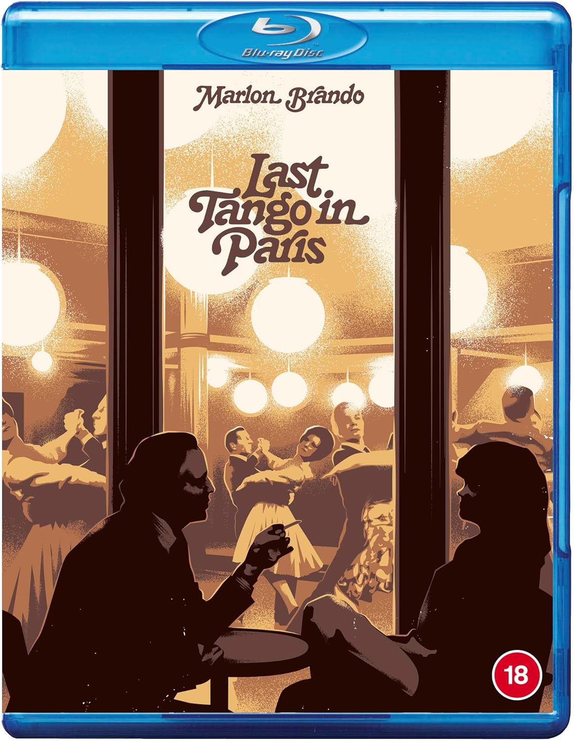 Last Tango in Paris" Blu-ray cover with Marlon Brando’s portrait and cafe scene.