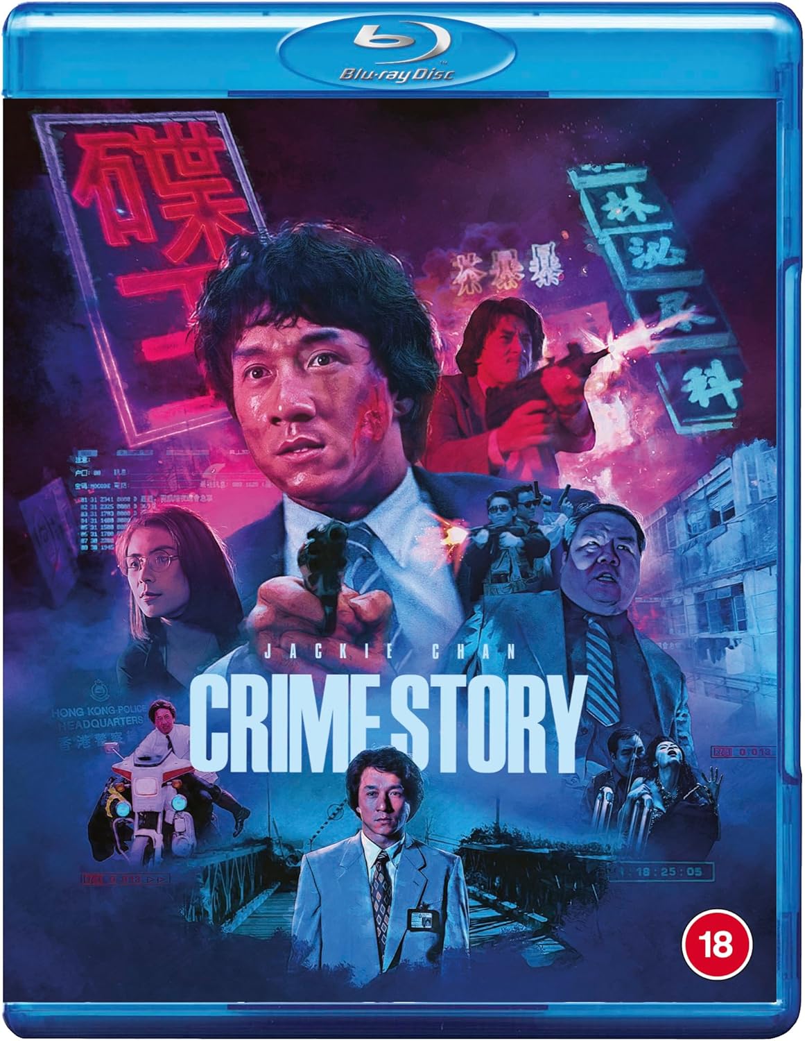 Blu-ray cover for "Crime Story" featuring Jackie Chan in a police scene.