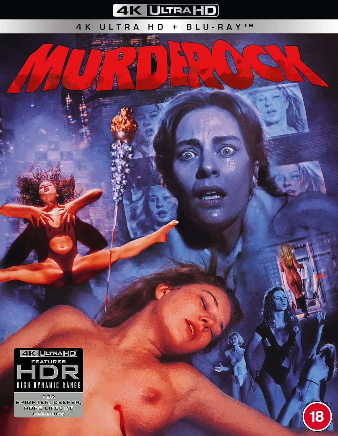 āMurder Rockā Blu-ray cover featuring a frightened woman and shadowy figures.