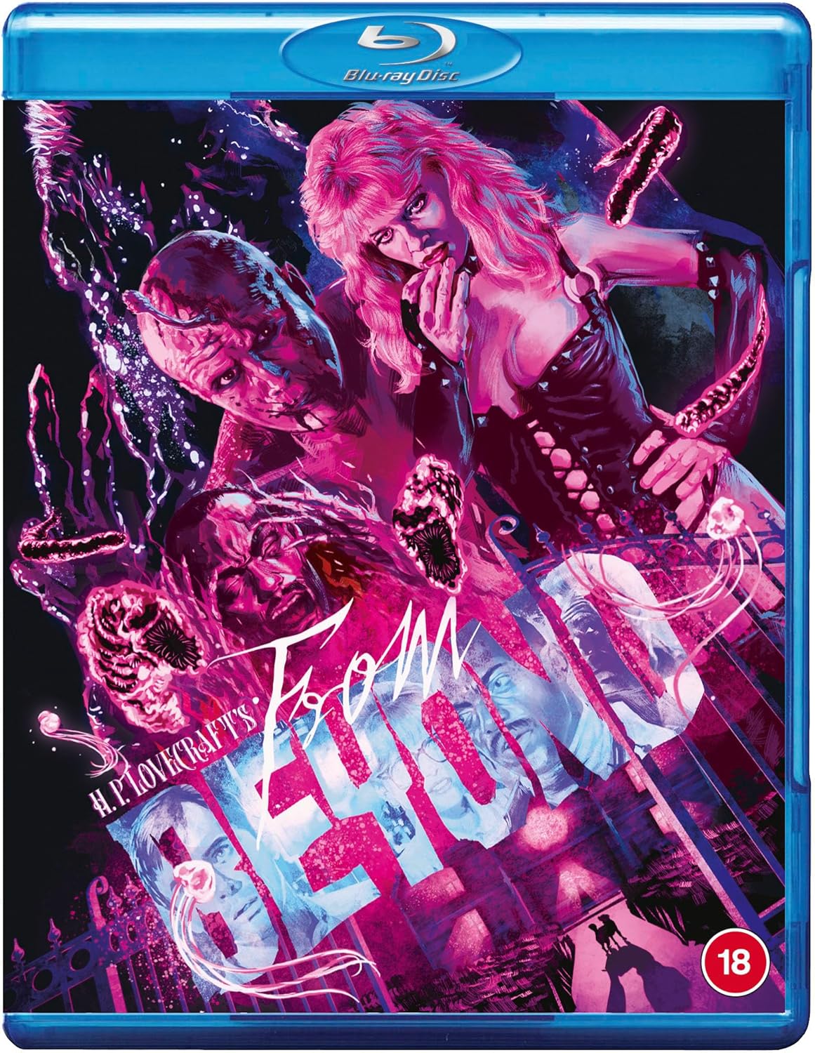 Blu-ray cover for horror film "From Beyond" with monster and woman.