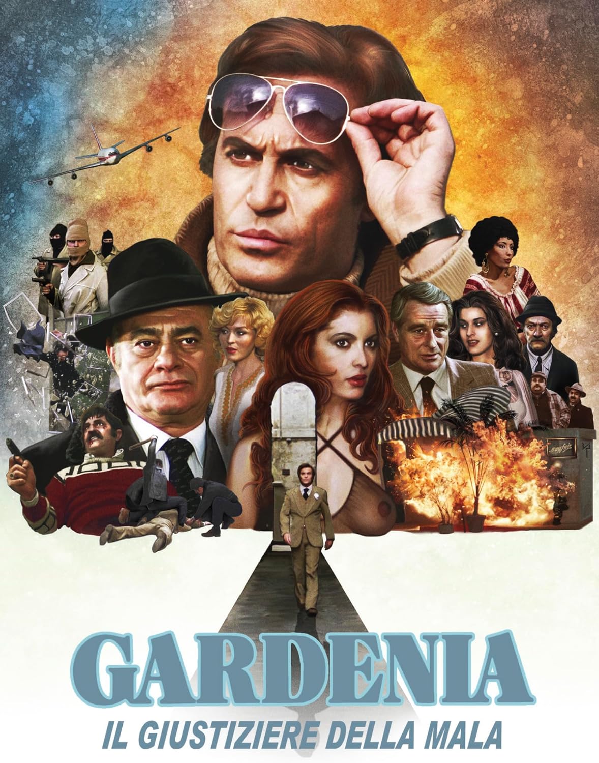 Collage-style movie poster for "Gardenia" featuring many faces and action scenes.