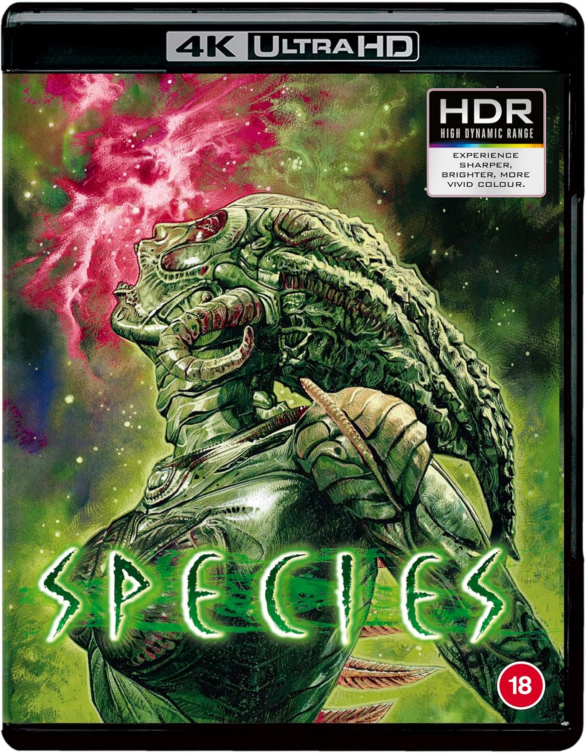 Species" 4K UHD Blu-ray cover featuring a close-up of the alien creature.