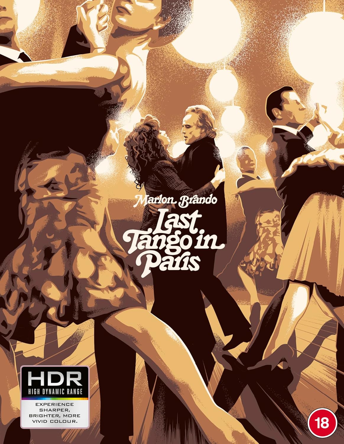 Last Tango in Paris" movie poster featuring couples dancing, Marlon Brando.