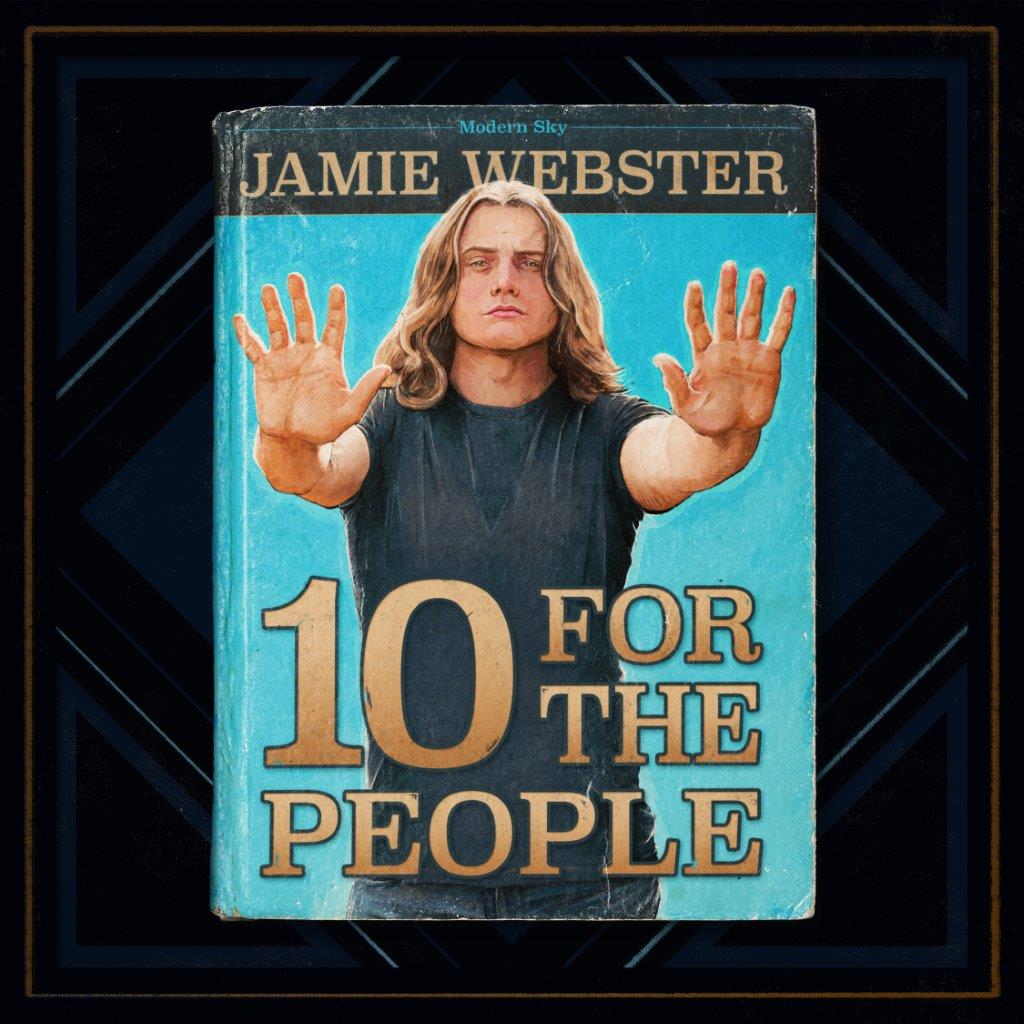 Jamie Webster album cover: a man with outstretched hands and bold text.