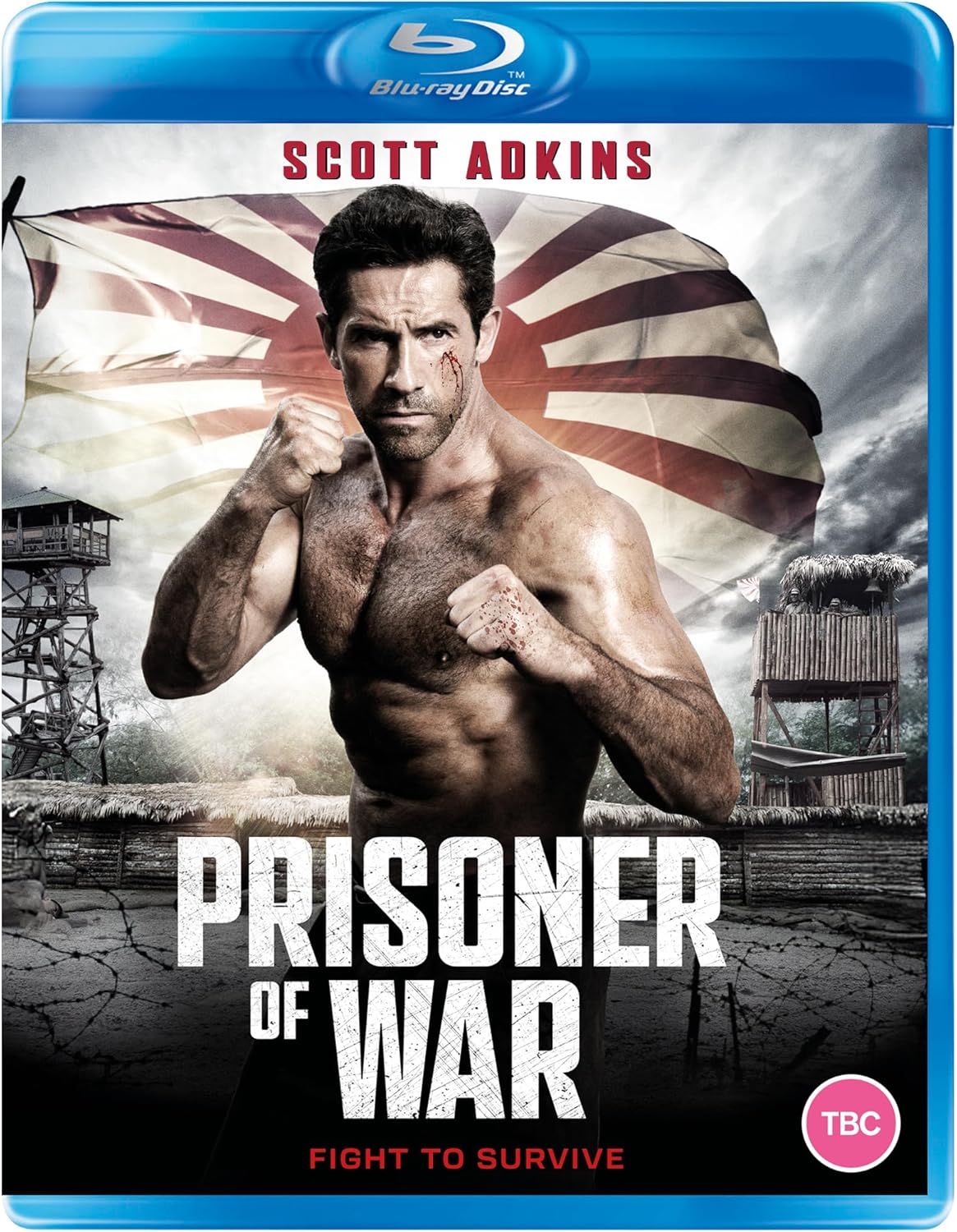 Blu-ray cover for "Prisoner of War" featuring Scott Adkins in a fighting pose.