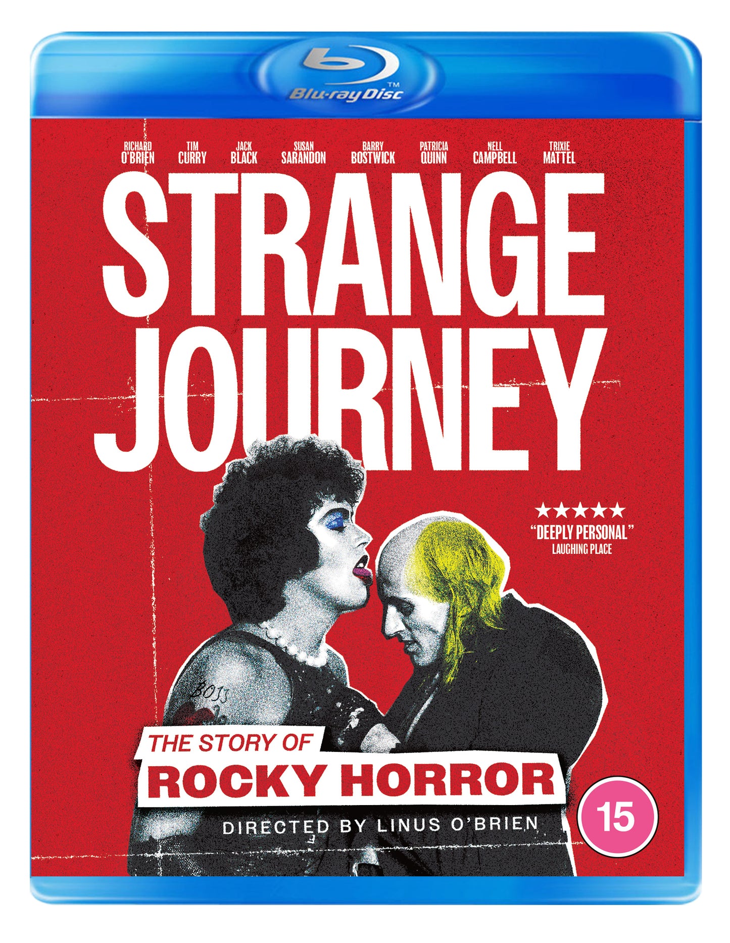 Blu-ray cover for "Strange Journey: The Story of Rocky Horror" documentary.