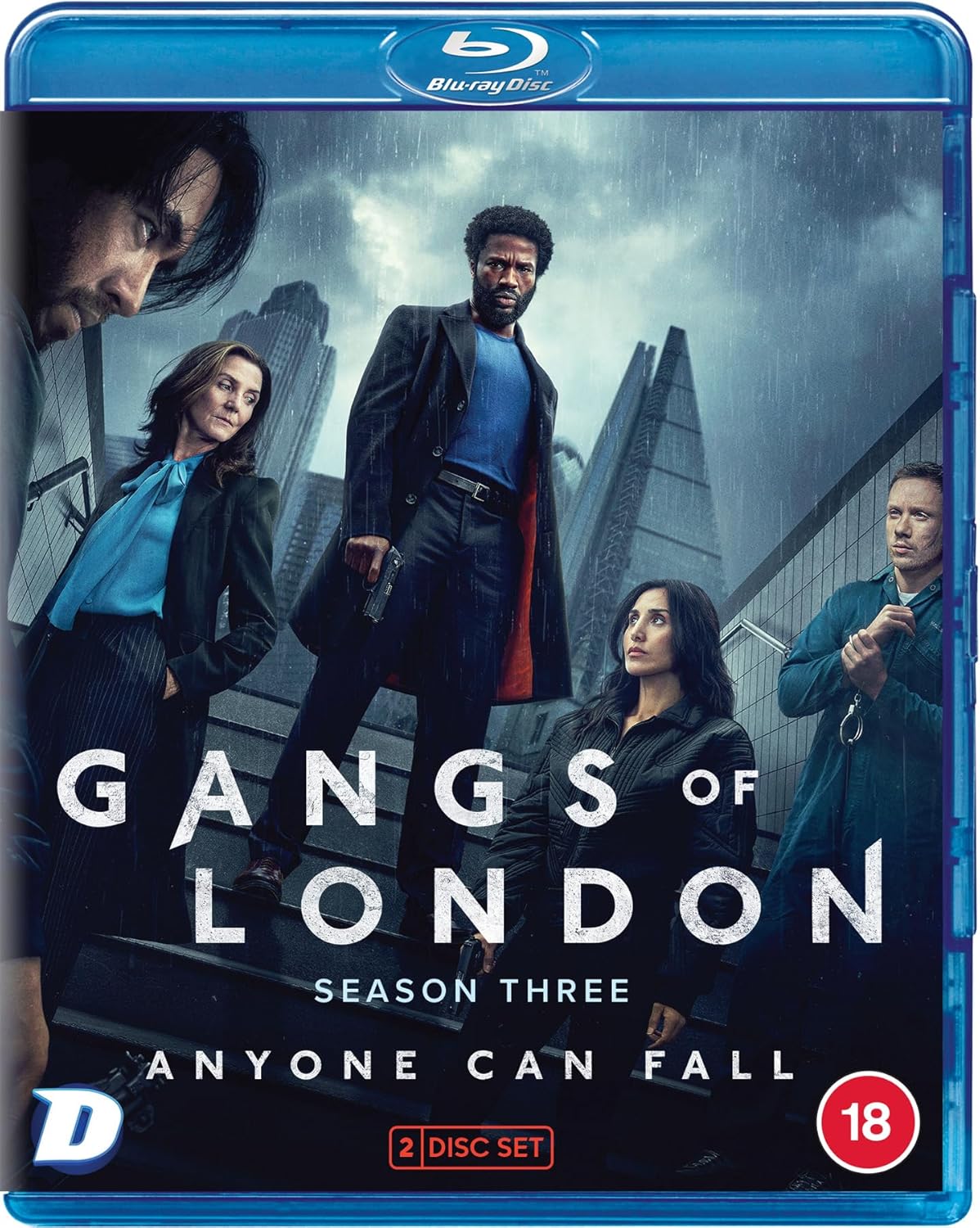 “Gangs of London” Season 3 Blu-ray cover featuring cast members with guns.