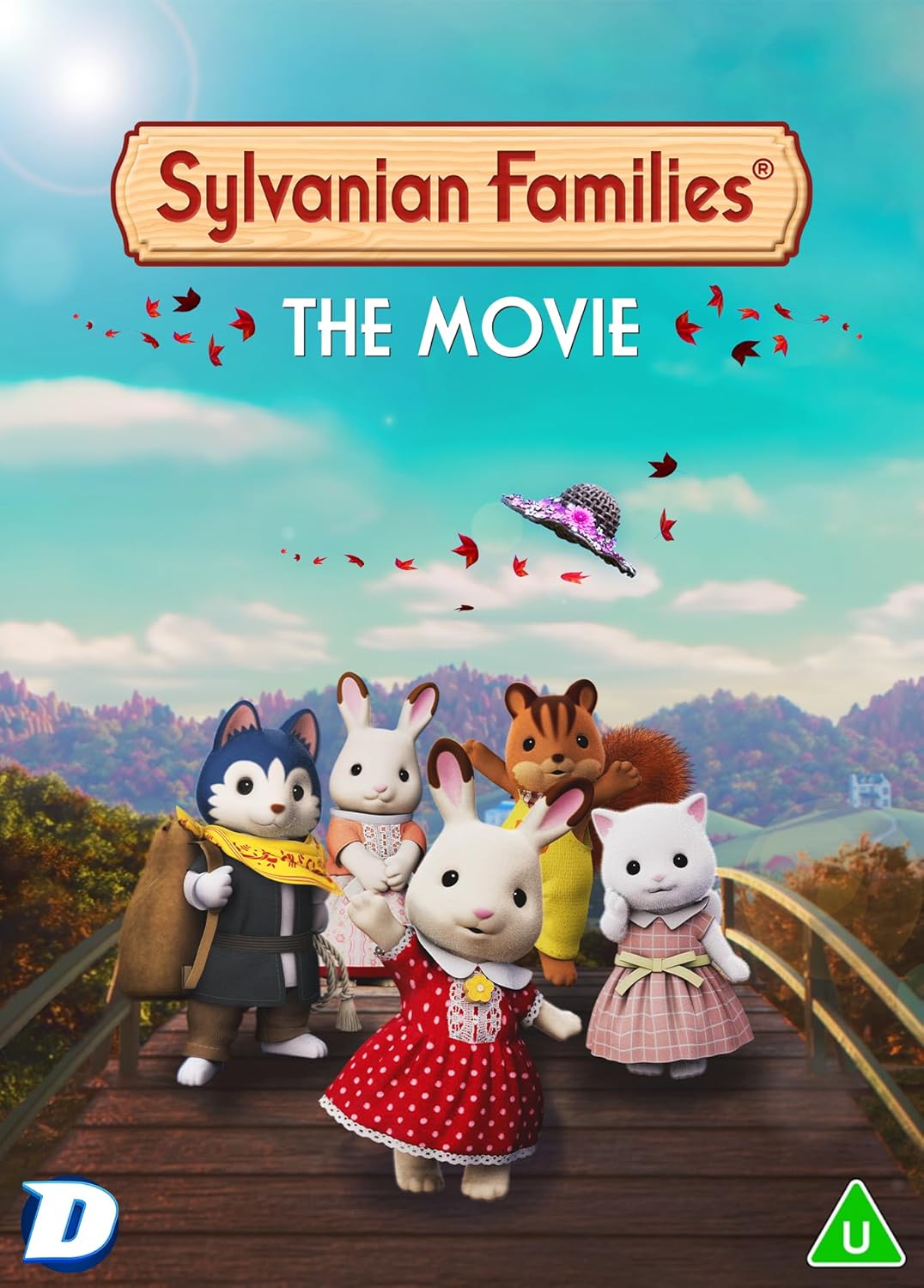 Sylvanian Families movie DVD cover featuring animal characters on a bridge.