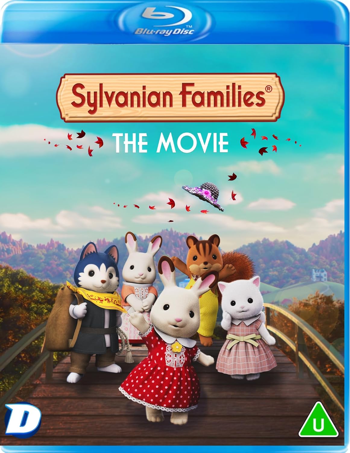 Sylvanian Families The Movie Blu-ray cover featuring five animal characters on a wooden bridge.