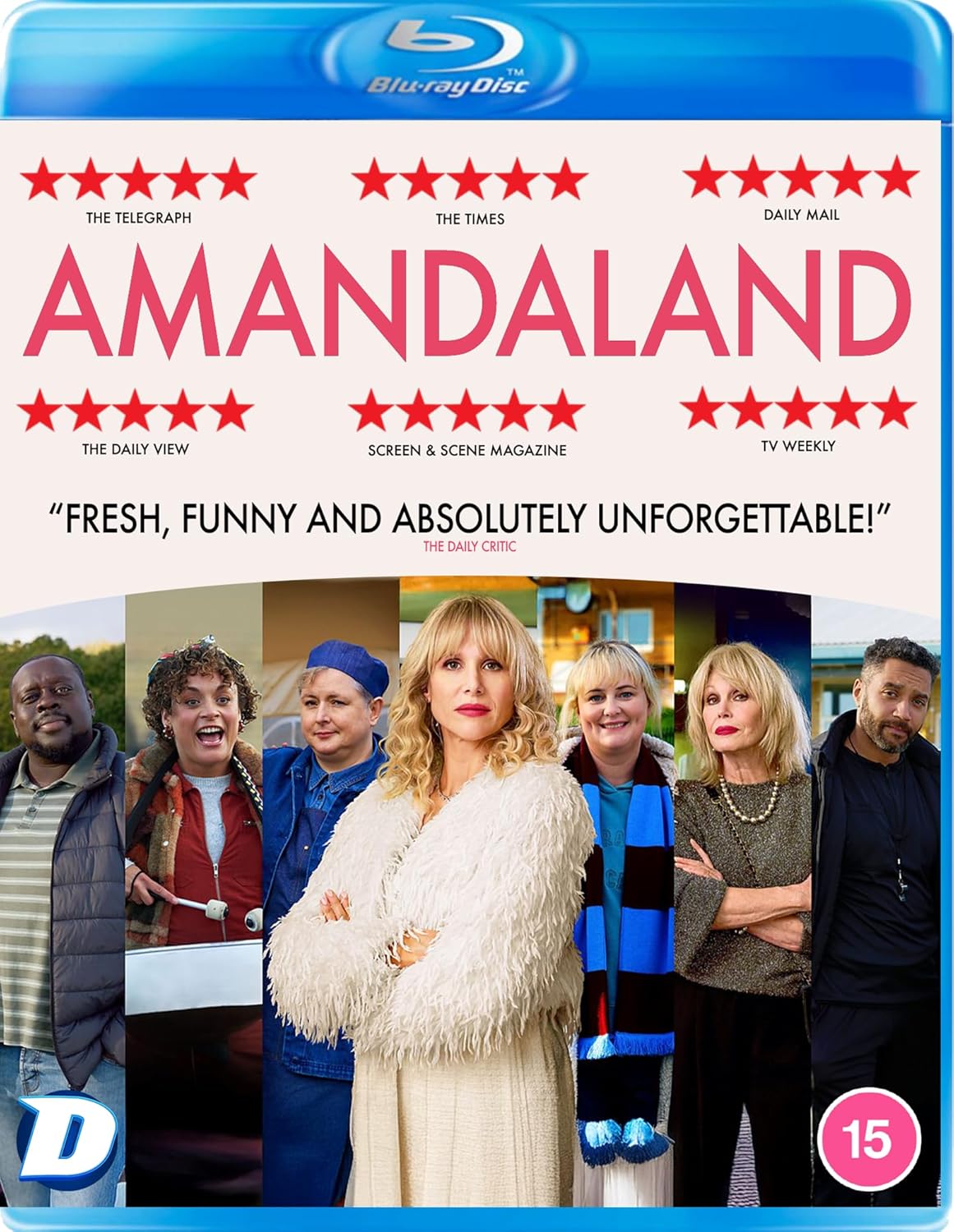 “Amandaland” Blu-ray cover featuring a group portrait and film reviews.