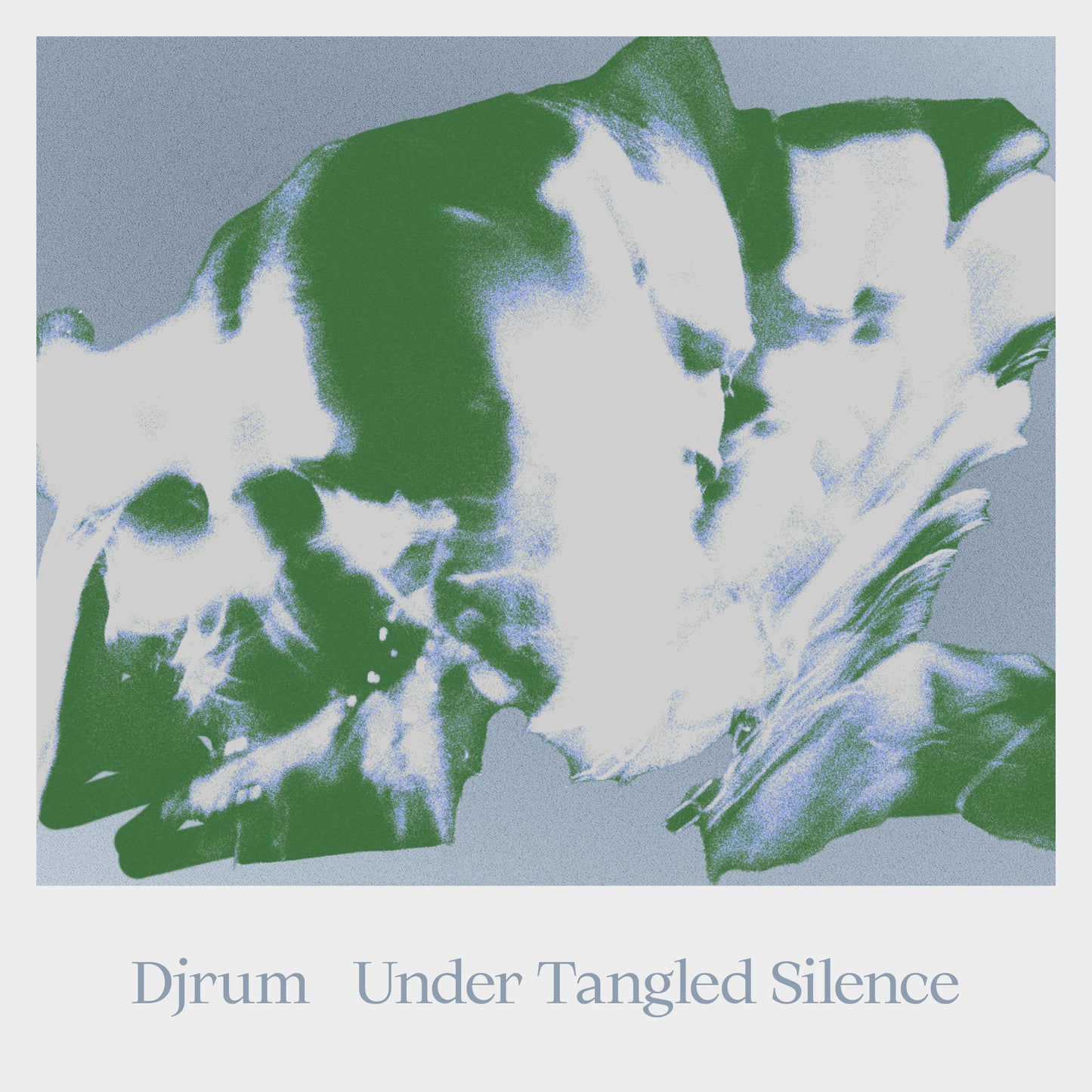 Album cover for Djrum’s “Under Tangled Silence” with abstract green and blue shapes.