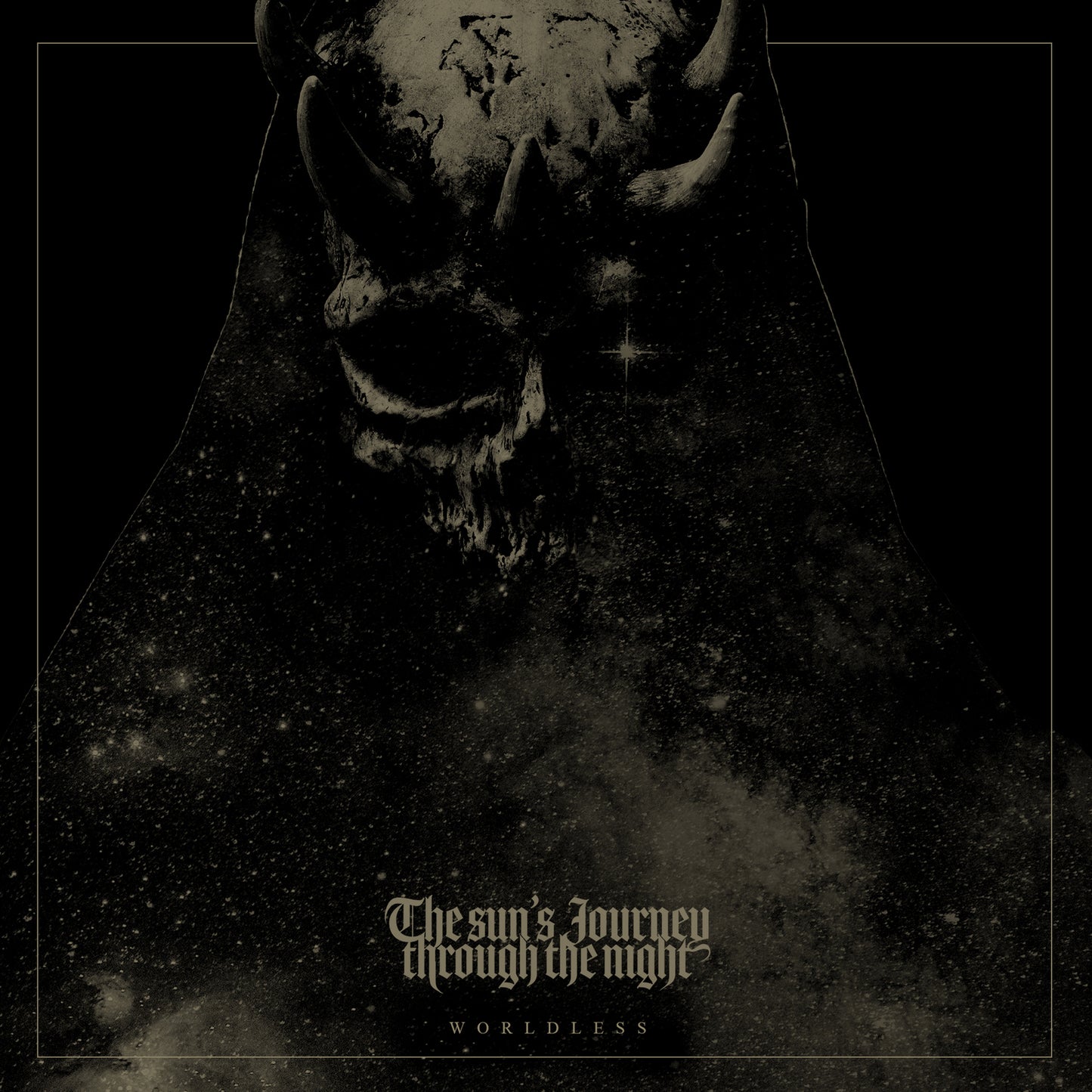 Dark, textured image of a skull fading into a starry, cosmic background.
