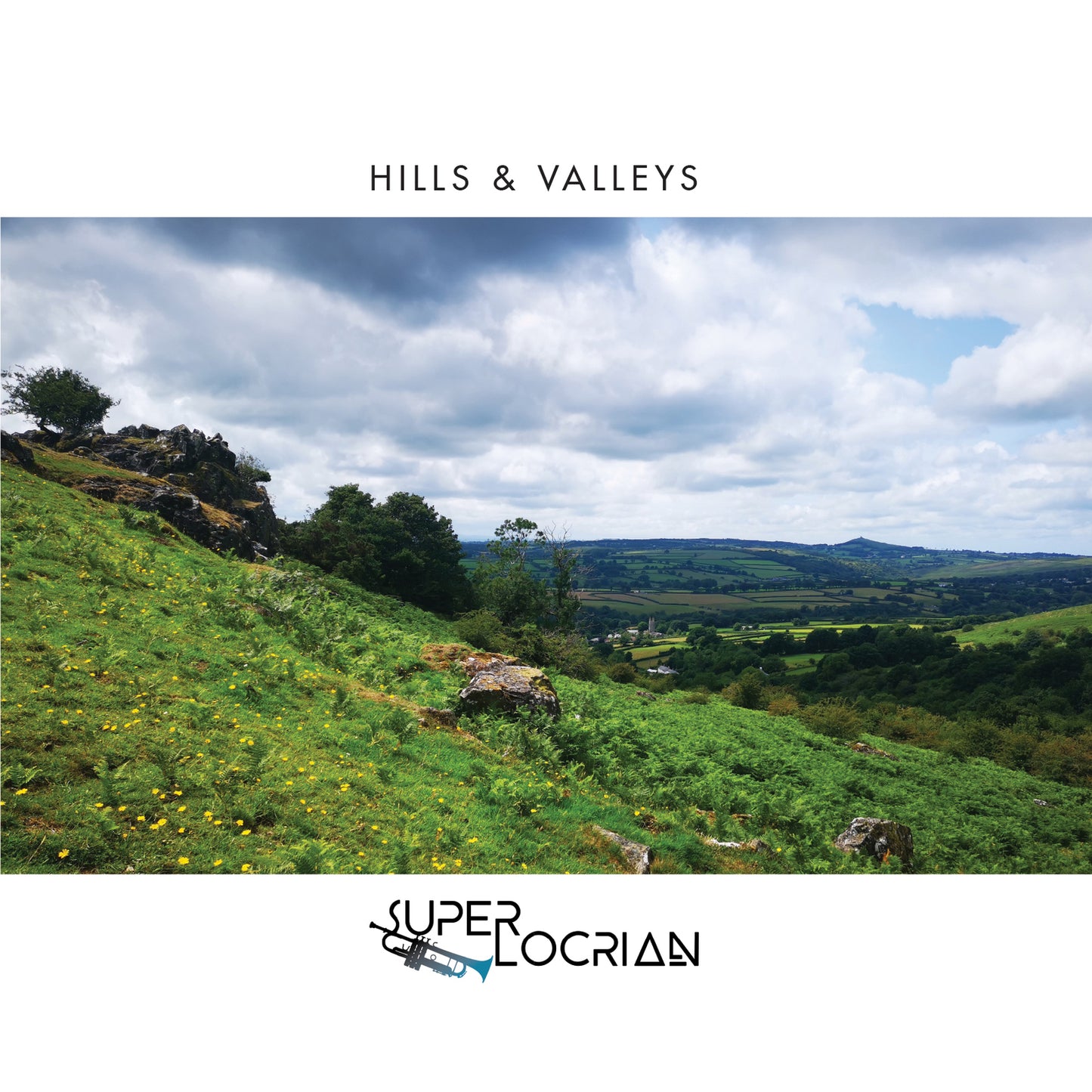 CD cover: rolling green hills under a cloudy sky, text “Superlocrian”.