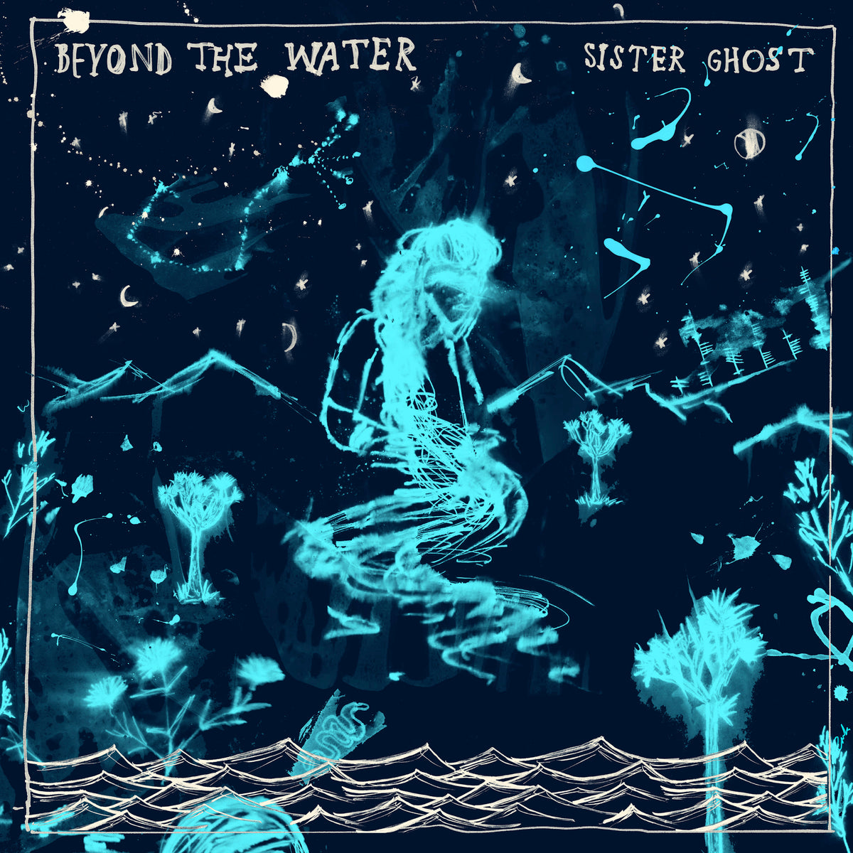 Blue album cover with illustration of a figure in water and stars.