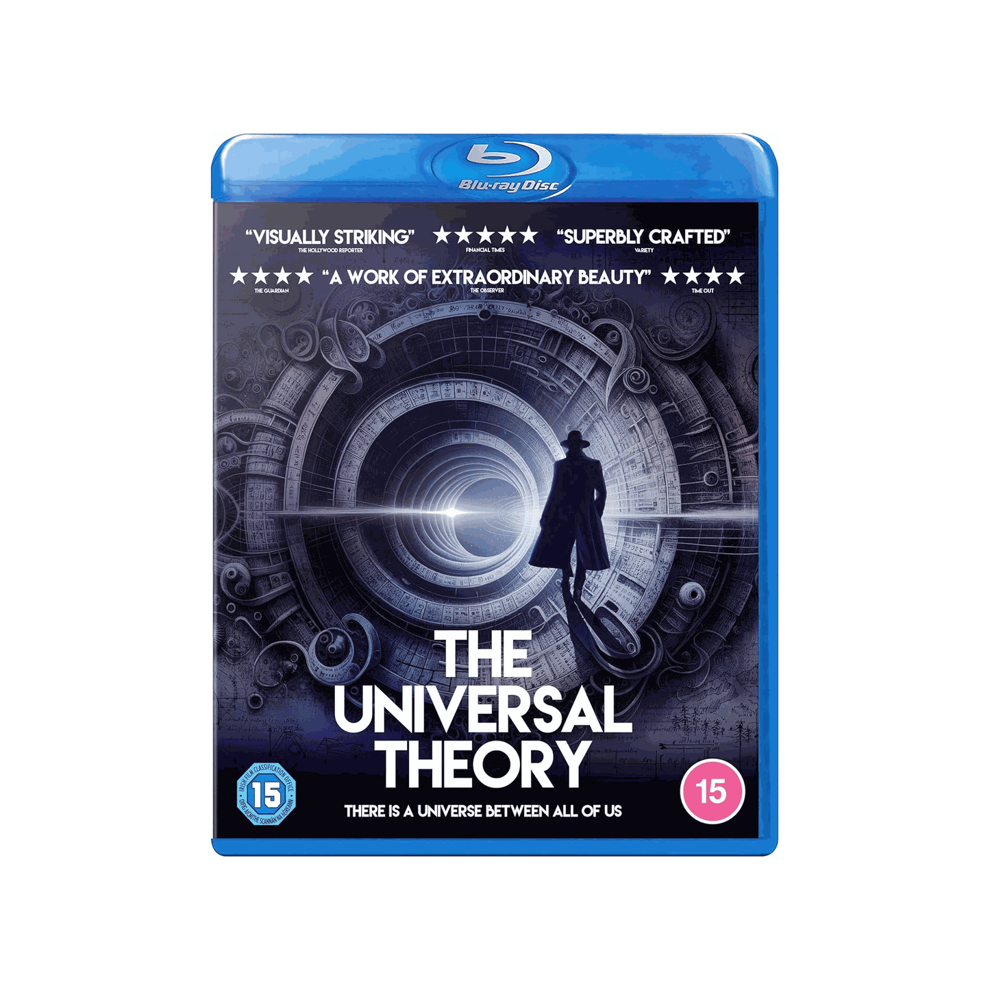 Blu-ray cover of "The Universal Theory" featuring a silhouetted figure and abstract machinery.