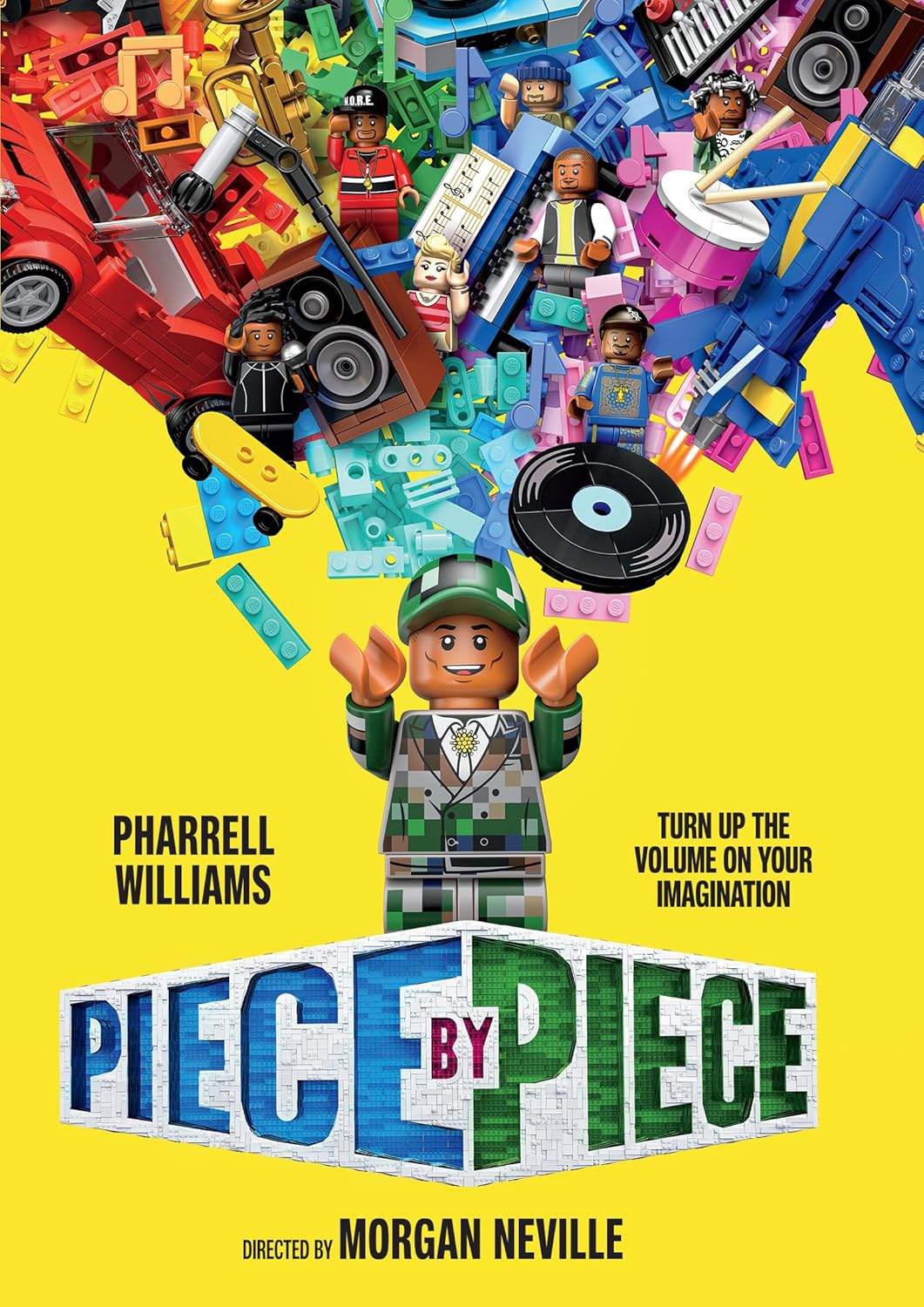 Piece by Piece" DVD cover featuring a collage of colorful LEGO figures and music elements.