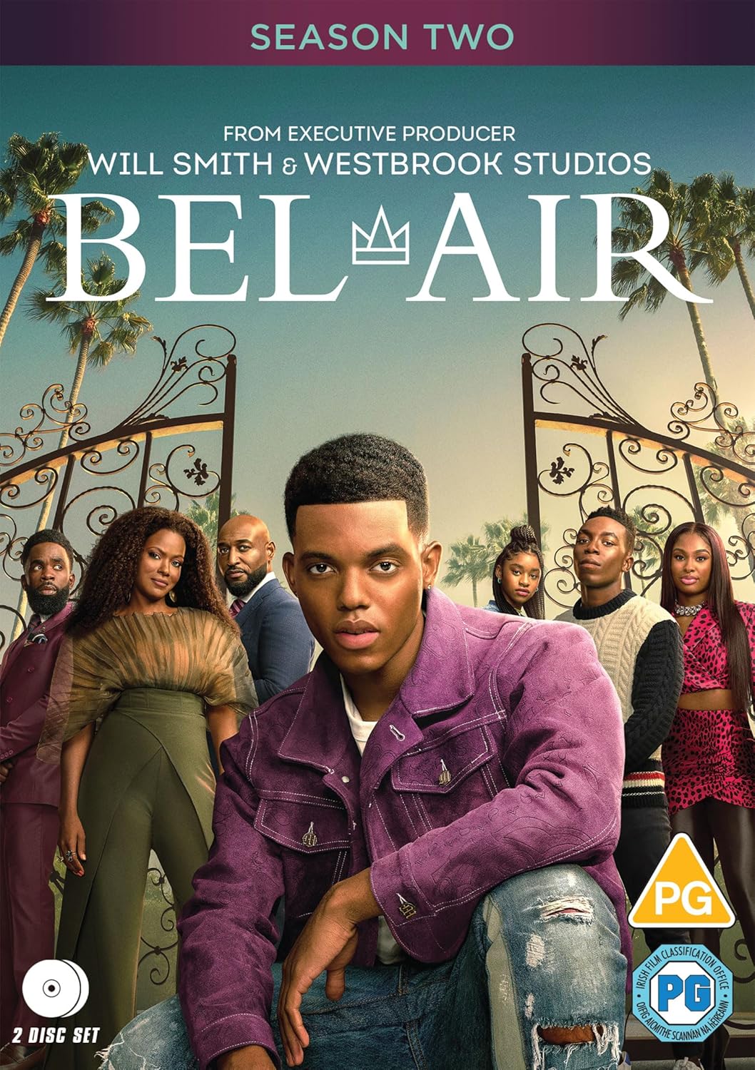 DVD cover art for Bel-Air Season 2 featuring the main cast in front of gates.