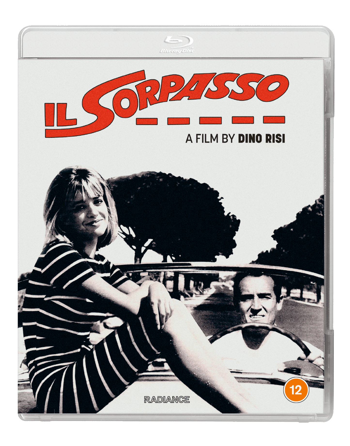 Il Sorpasso" Blu-ray cover: woman and man in a car, red title.