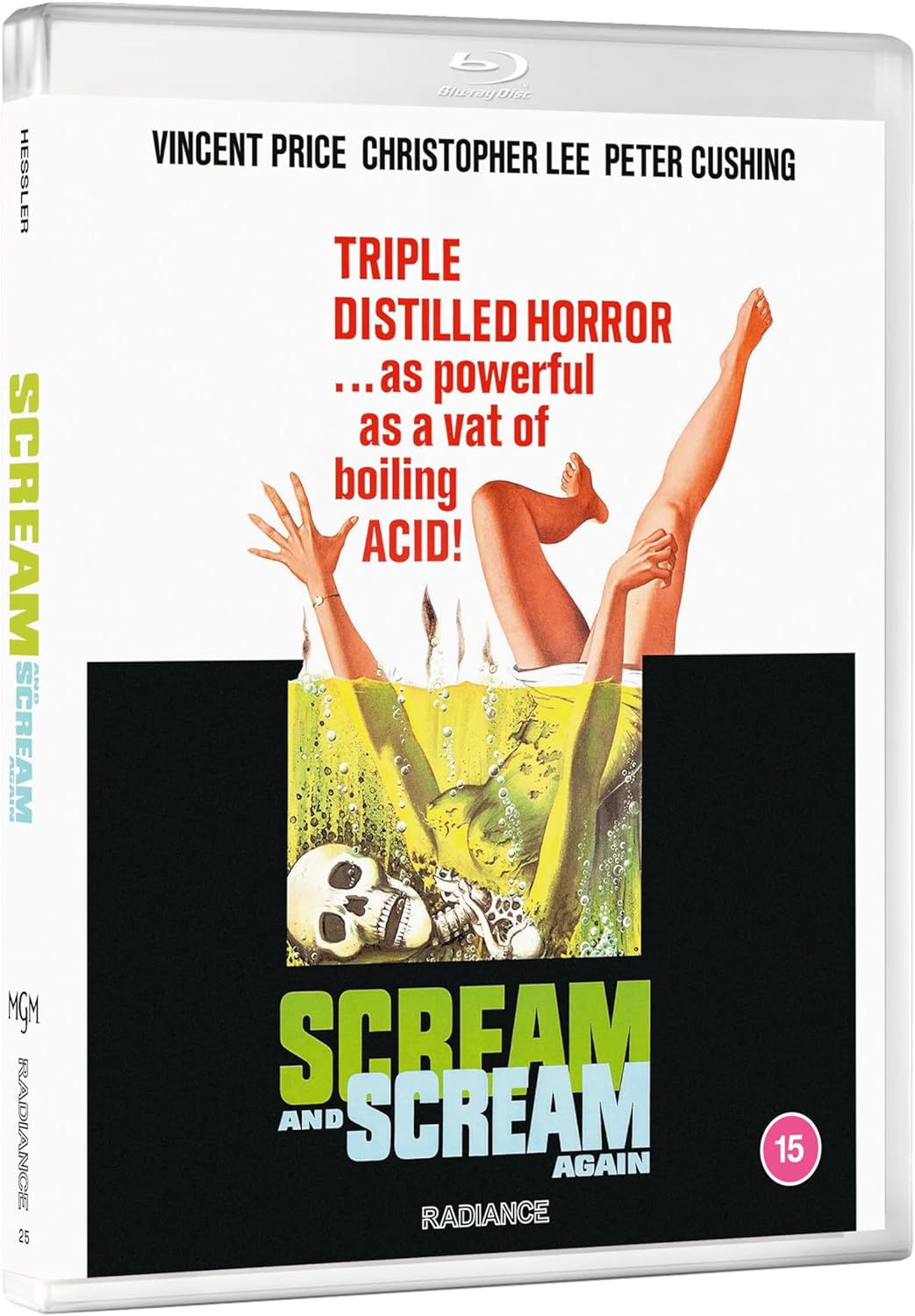 Blu-ray cover for horror film "Scream and Scream Again" with surreal imagery.