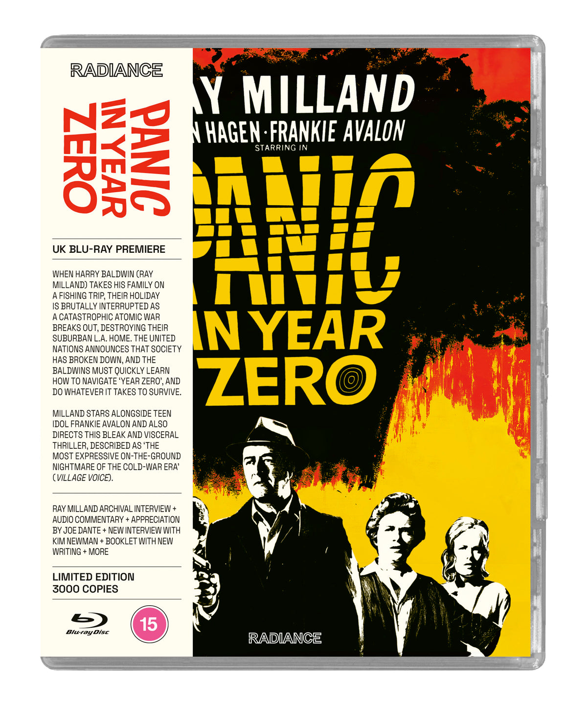 Blu-ray cover for "Panic in Year Zero!" featuring Ray Milland and a family.