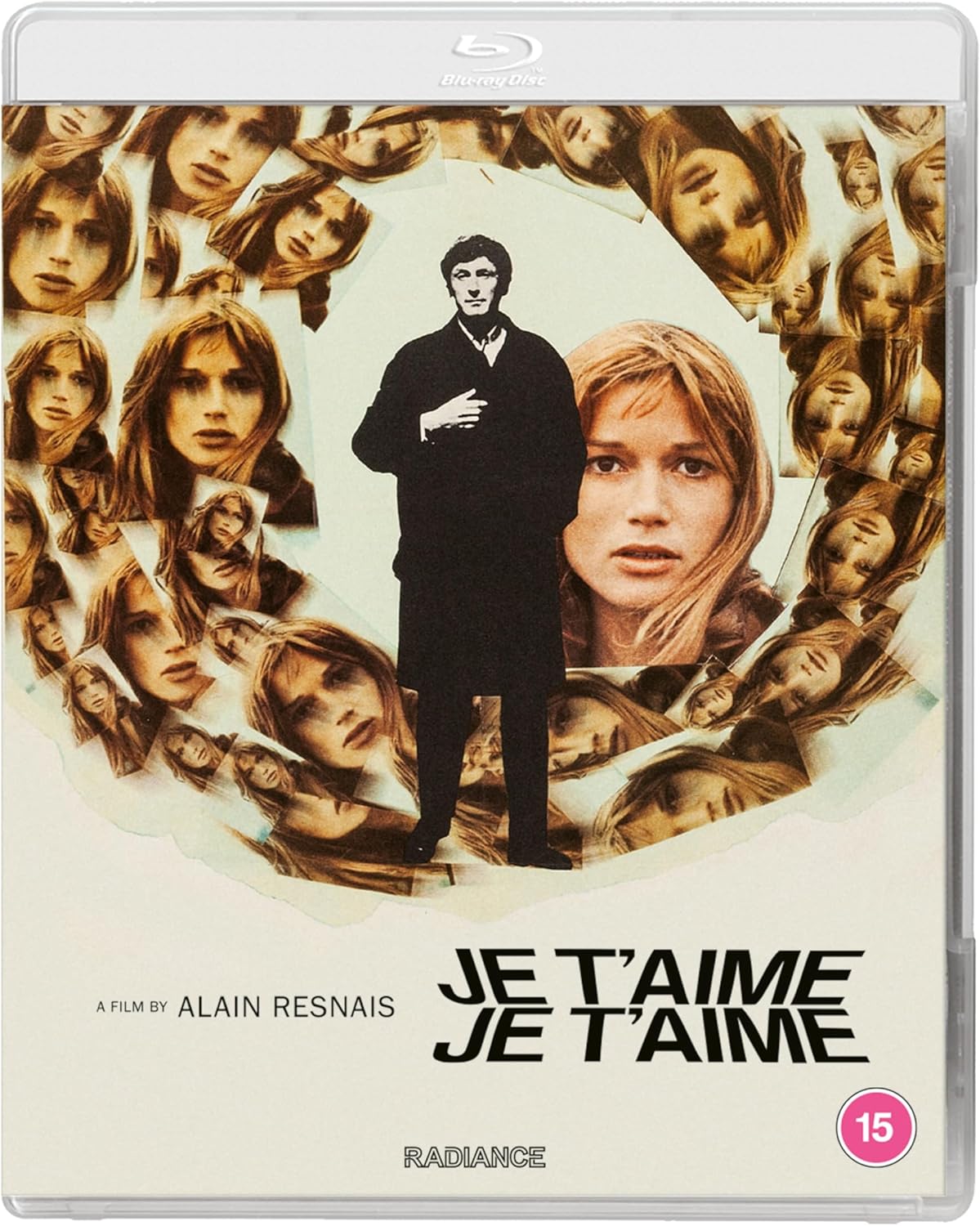 Blu-ray cover for “Je t'aime, je t'aime” featuring a couple amidst faces.