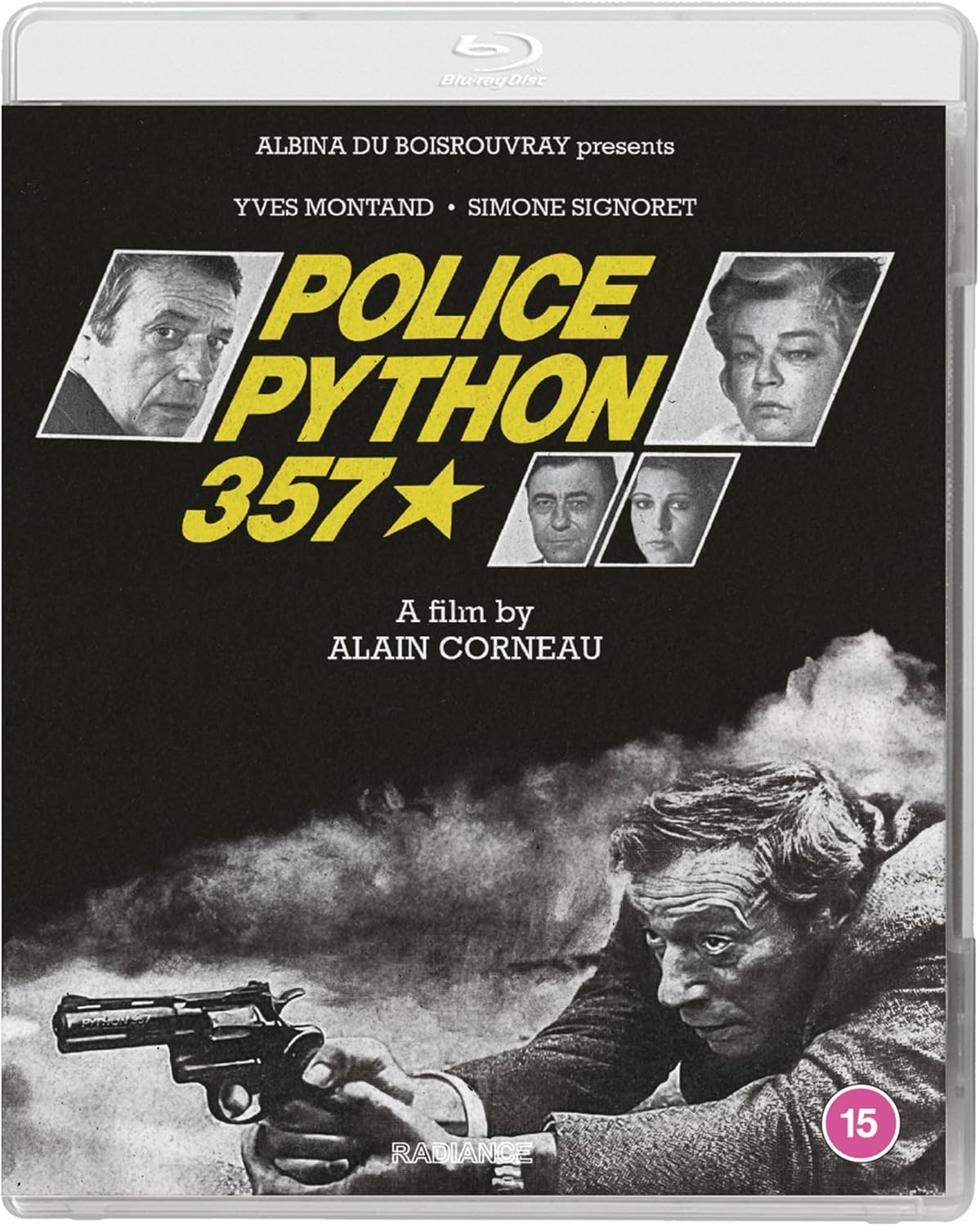 Blu-ray cover for "Police Python 357" featuring a man with a gun.