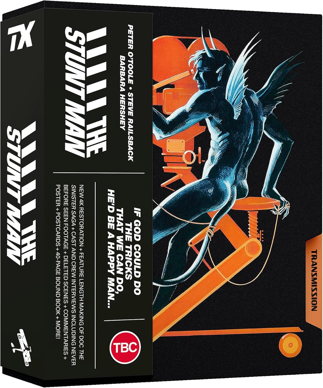 Blu-ray cover for “The Stunt Man” featuring a stuntman falling from a helicopter.