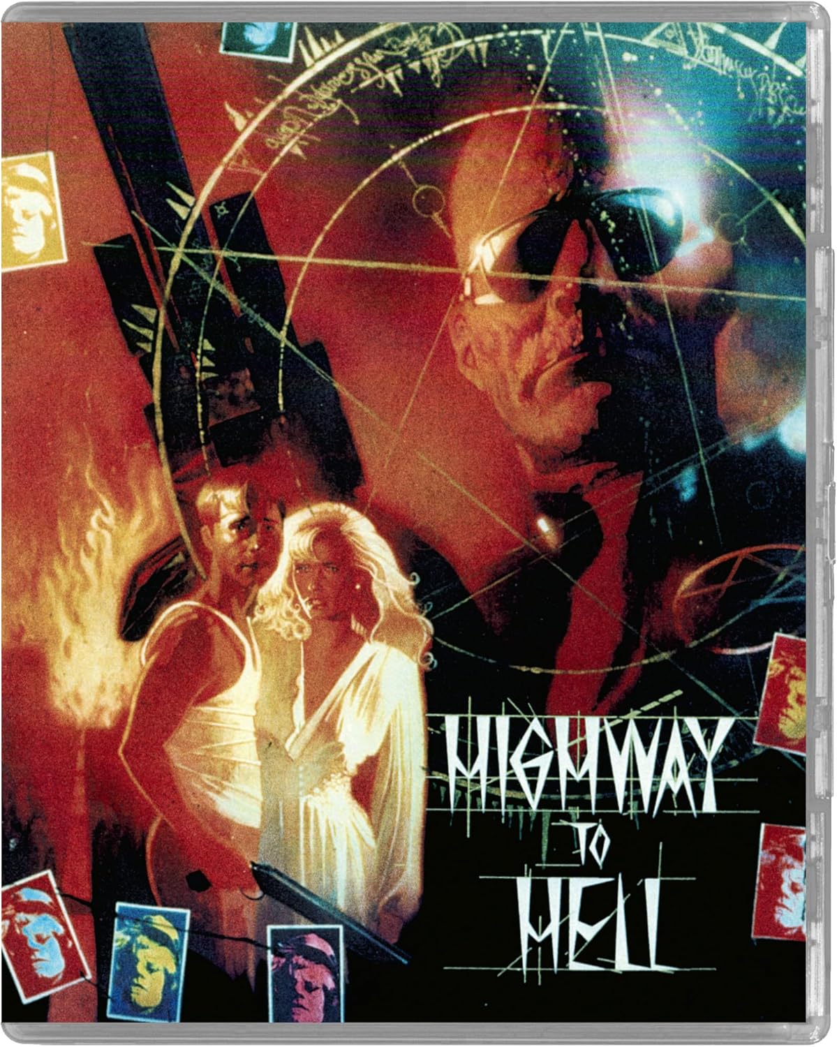 Blu-ray cover art for Highway to Hell featuring a couple and a menacing figure.