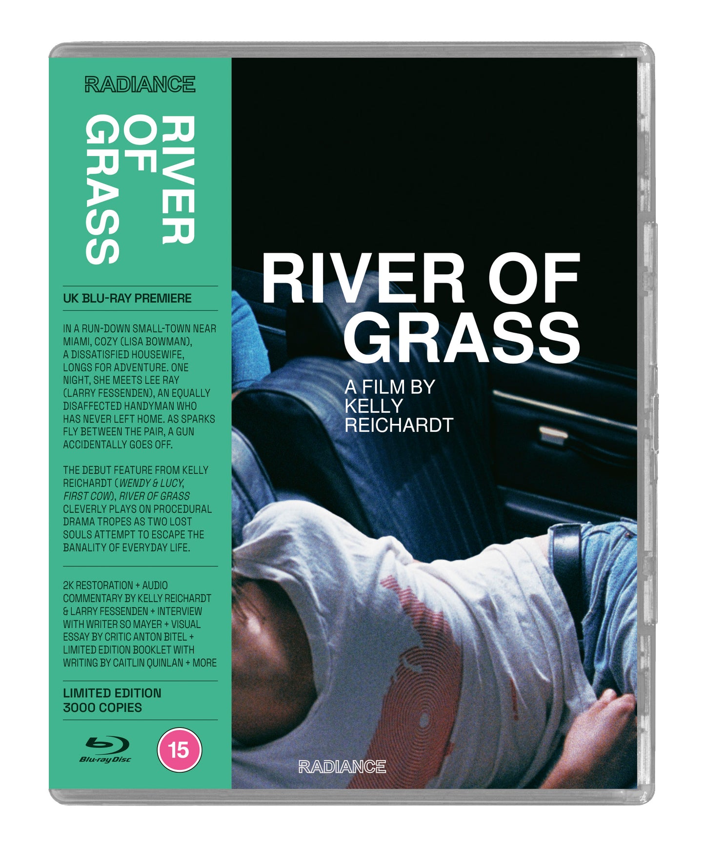 Blu-ray cover for the film "River of Grass" with green text and branding.