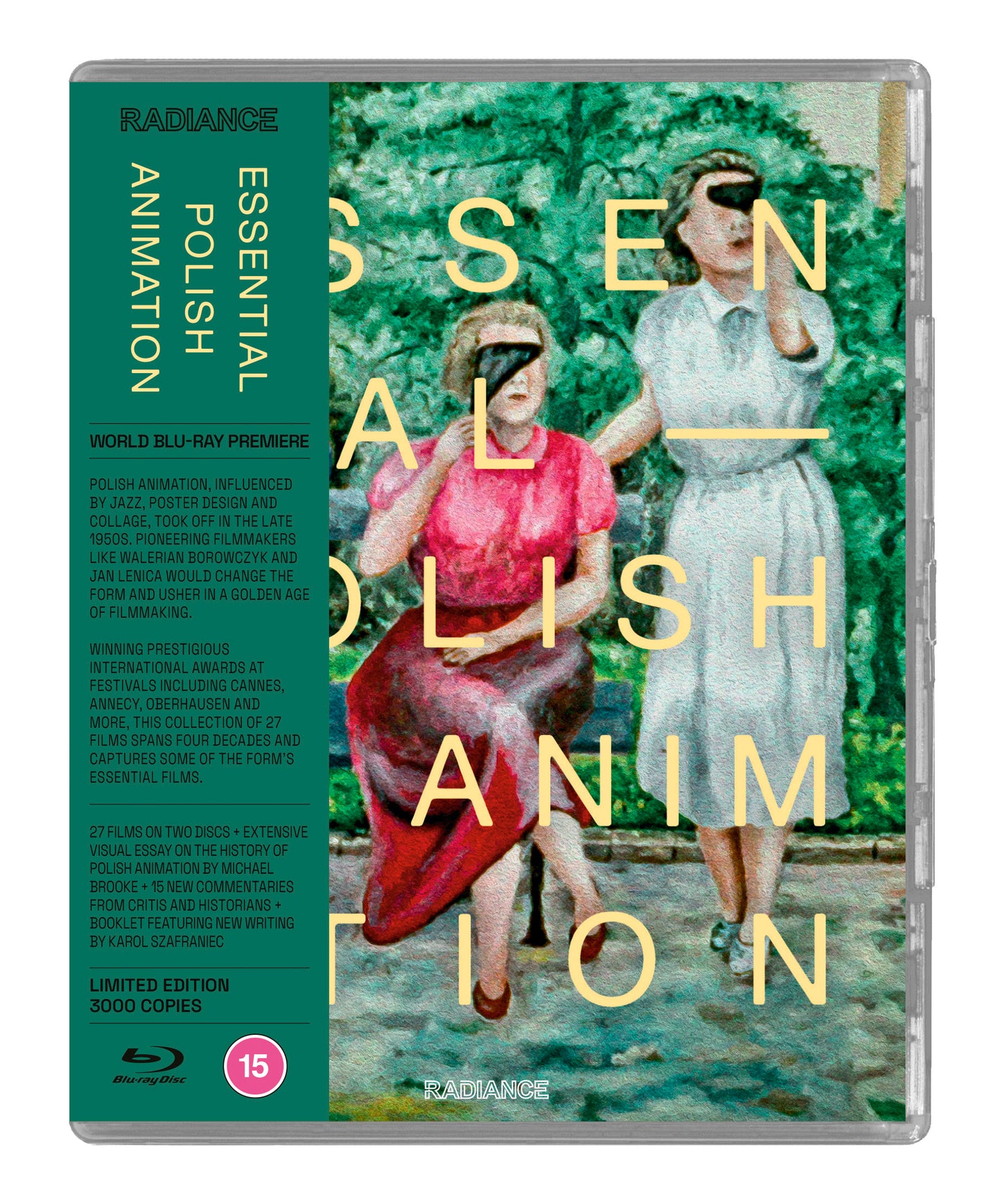Blu-ray case for "Essential Polish Animation" with abstract green and gold design.