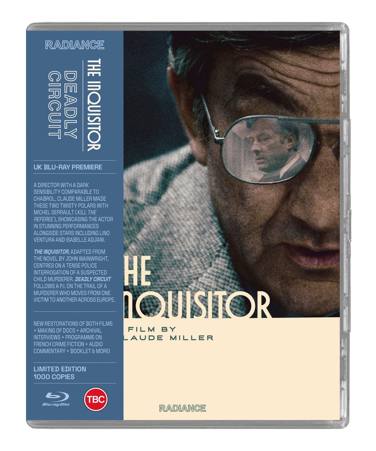 Blu-ray cover for “The Inquisitor + Deadly Circuit” with a stark, shadowed face.