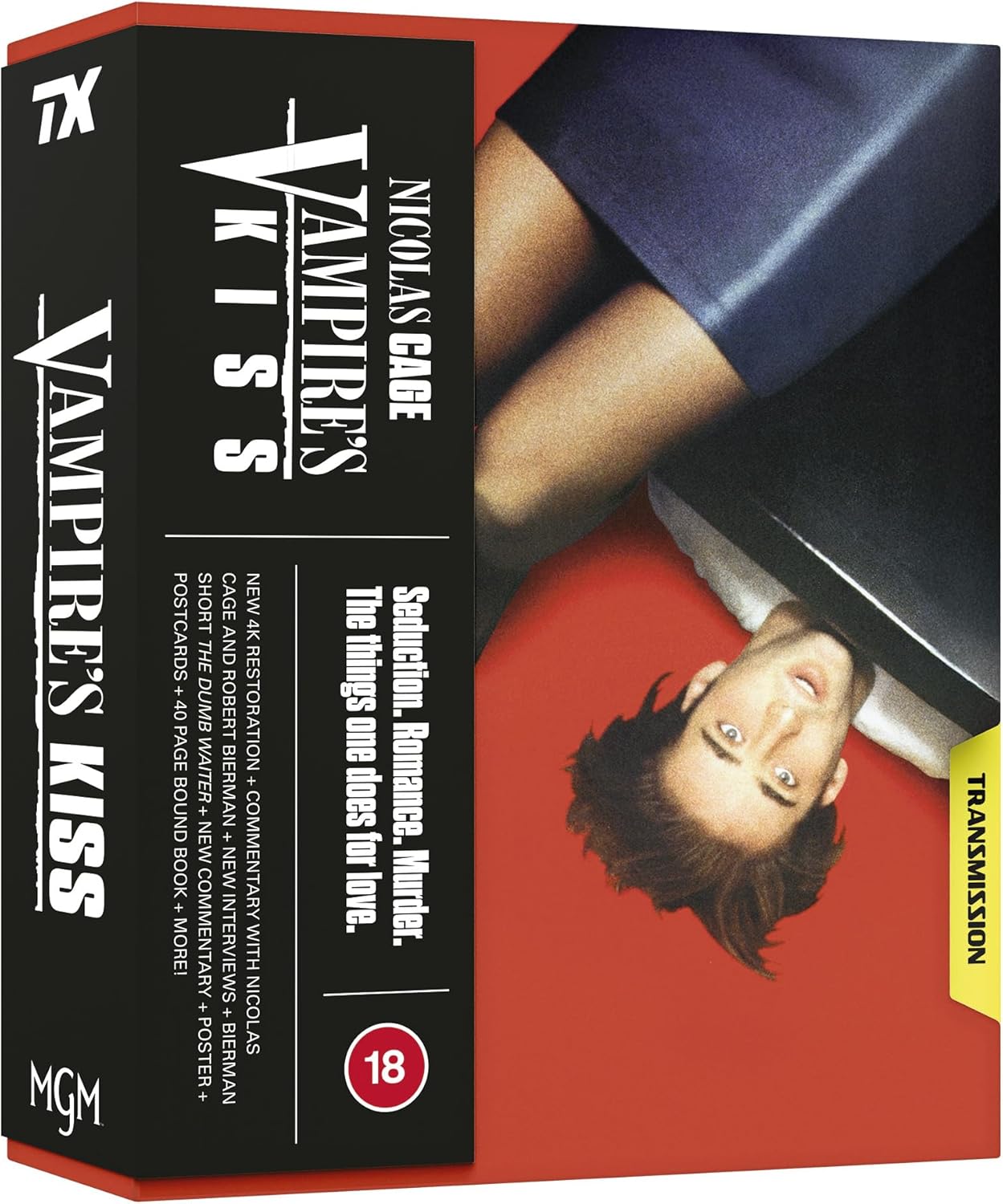 “Vampires Kiss” movie case featuring Nicolas Cage and a shadowy figure.