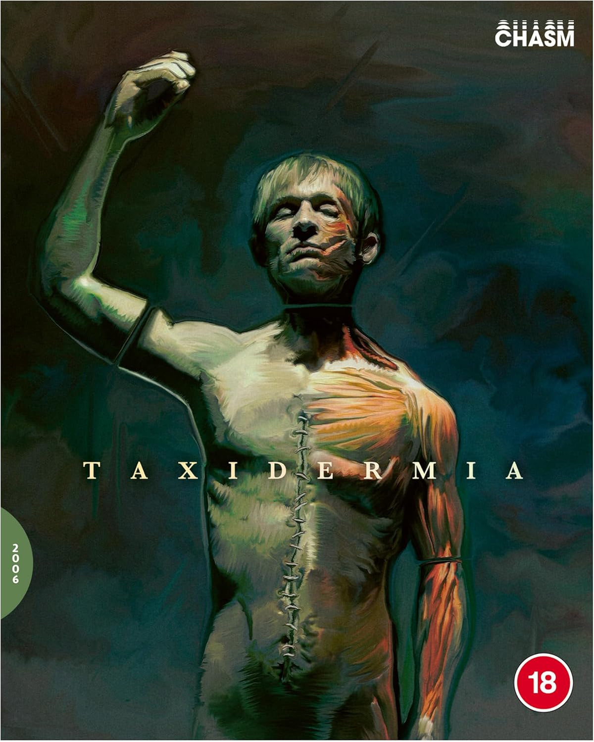 Blu-ray cover for "Taxidermia" featuring a dissected, ghostly male figure.