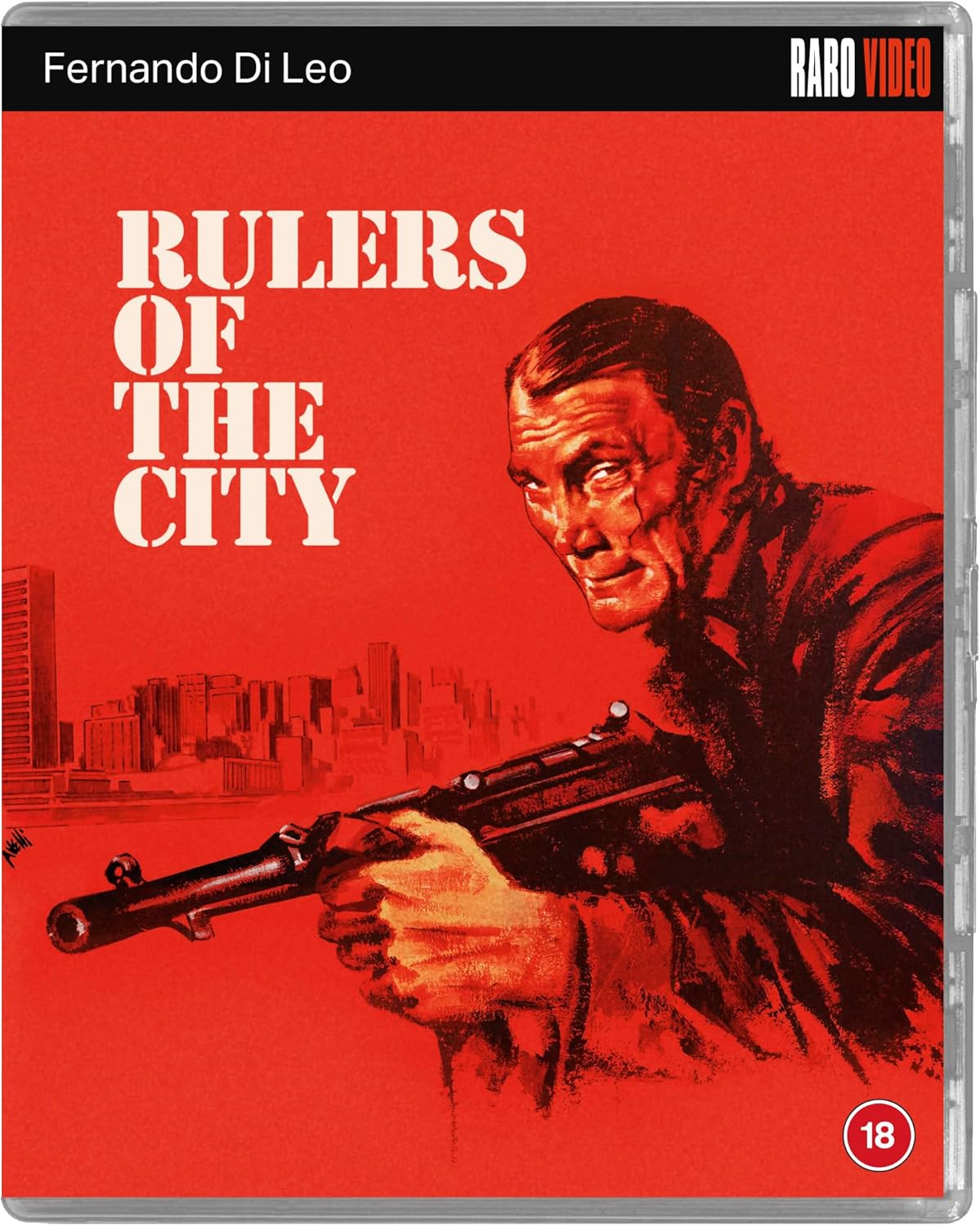 “Rulers of the City” Blu-ray cover: man with gun, city skyline.