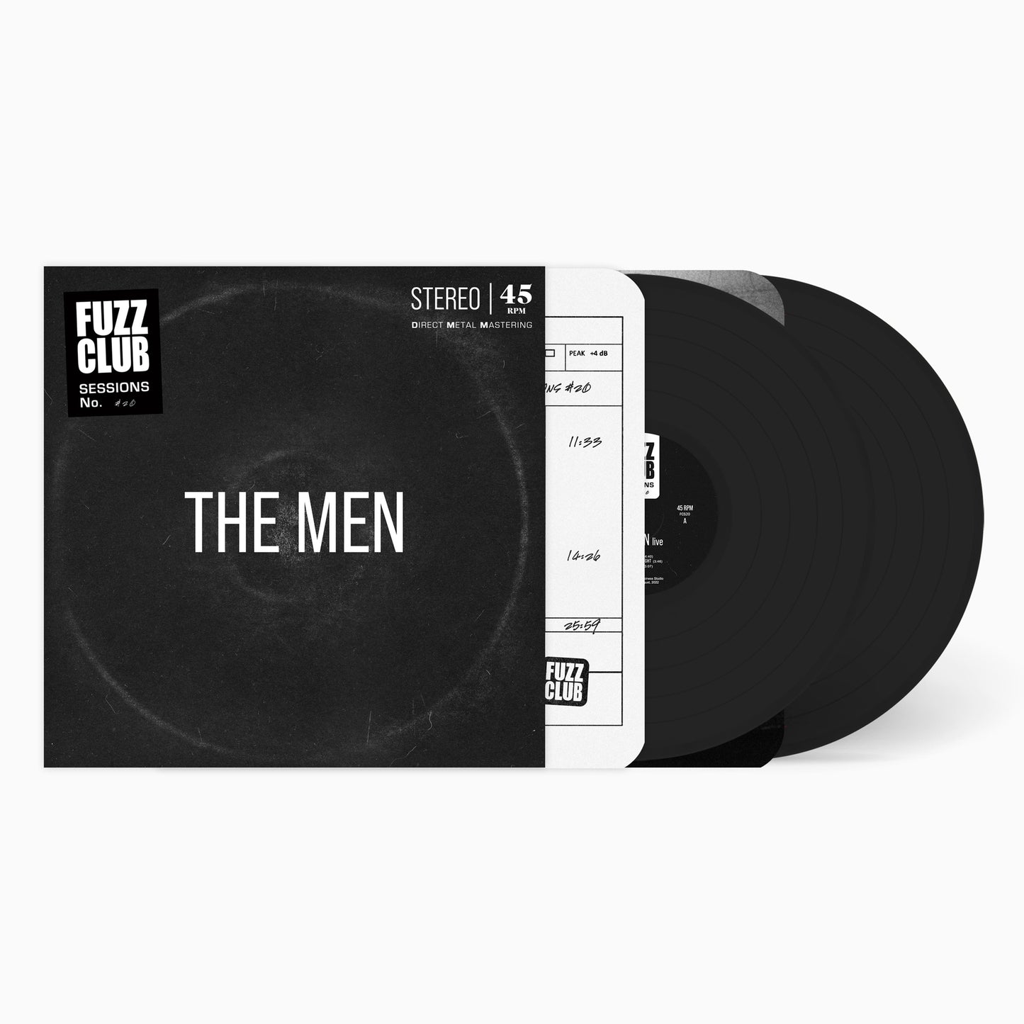 Black vinyl record with white label featuring "The Men" and "Fuzz Club" text.
