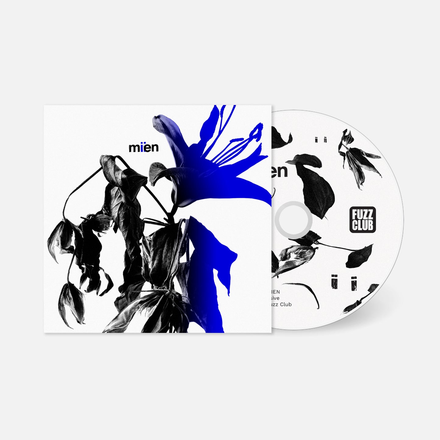 CD case and disc featuring a black and blue floral design.