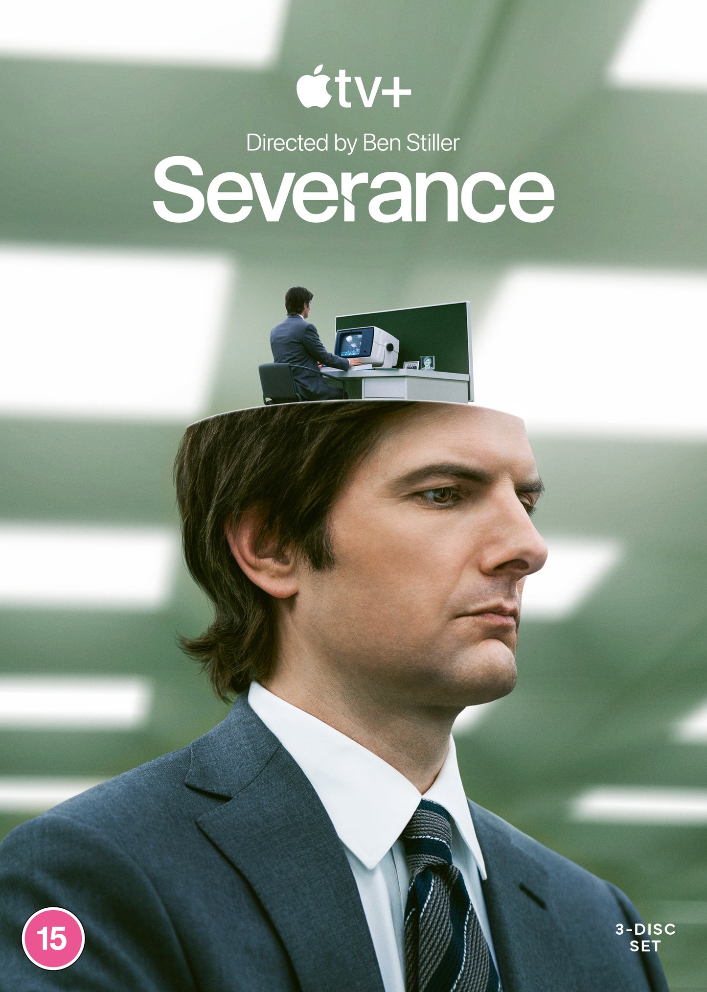 Severance" DVD cover featuring a man’s face with office imagery on his head.
