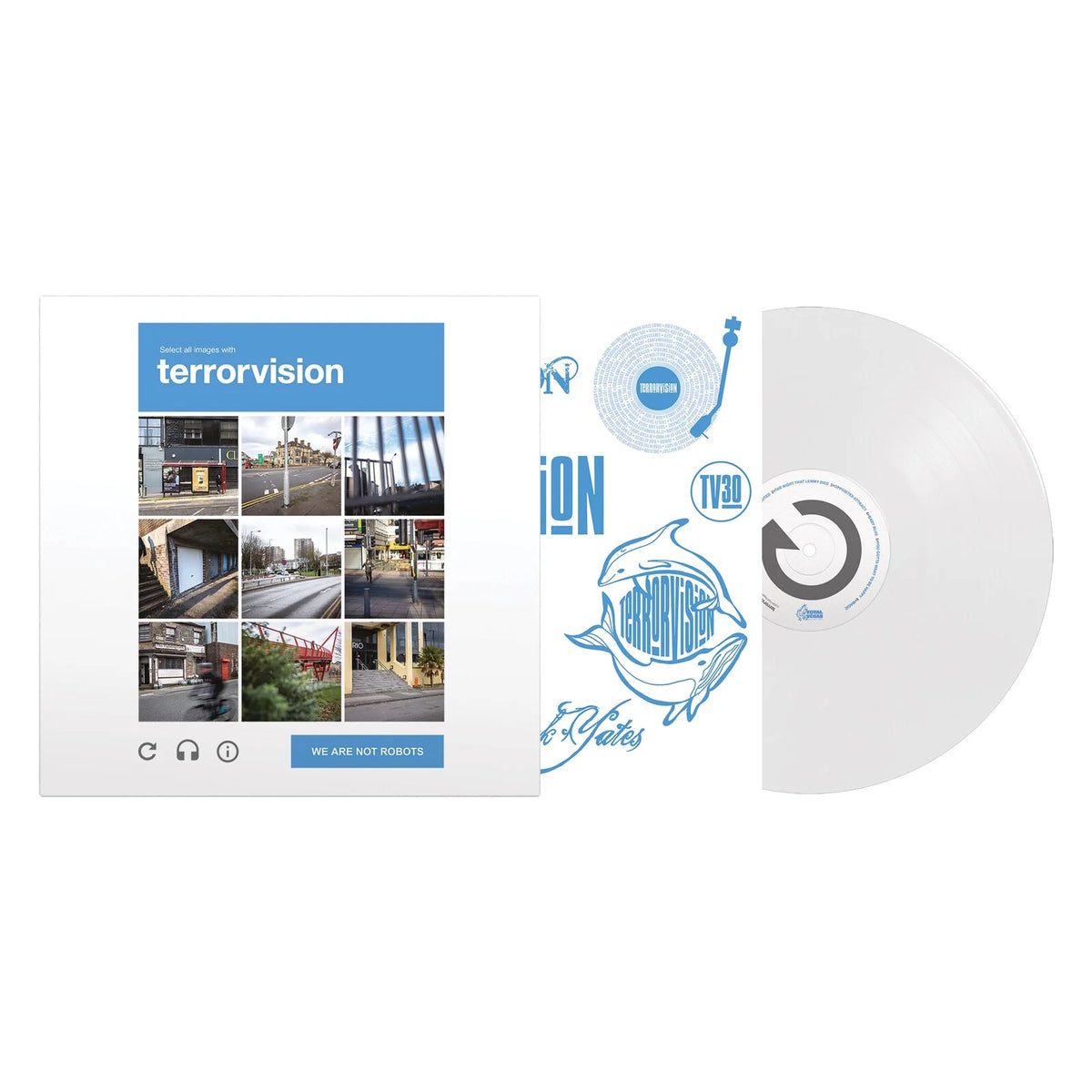 “We Are Not Robots” vinyl record with album cover and label details.