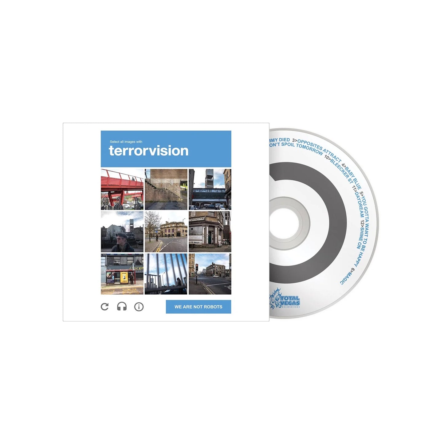 CD case for “We Are Not Robots” by Terrorvision, with tracklist.
