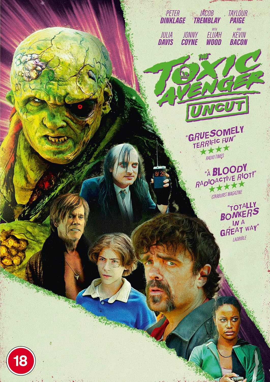 DVD cover for "The Toxic Avenger" featuring a mutated green character.