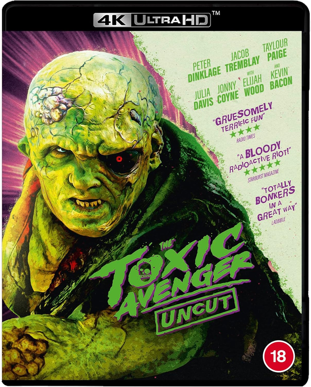 UHD Blu-ray cover for "The Toxic Avenger" featuring a mutated character.