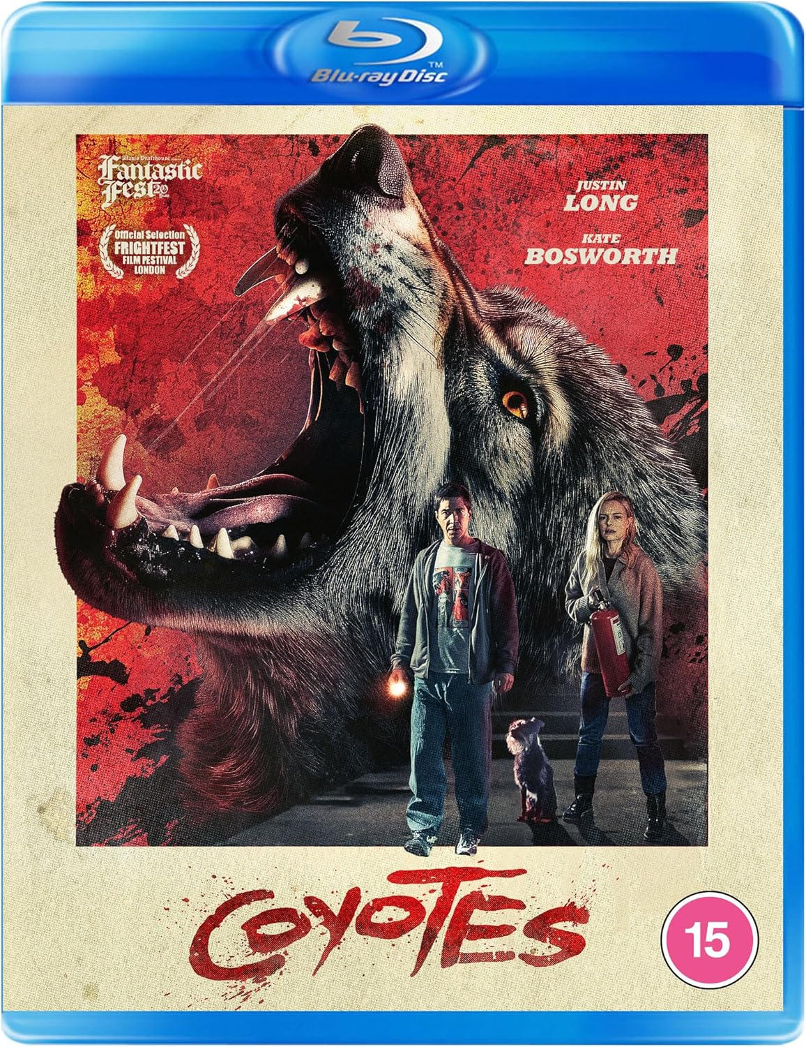Coyotes" Blu-ray cover featuring a large coyote and two people.