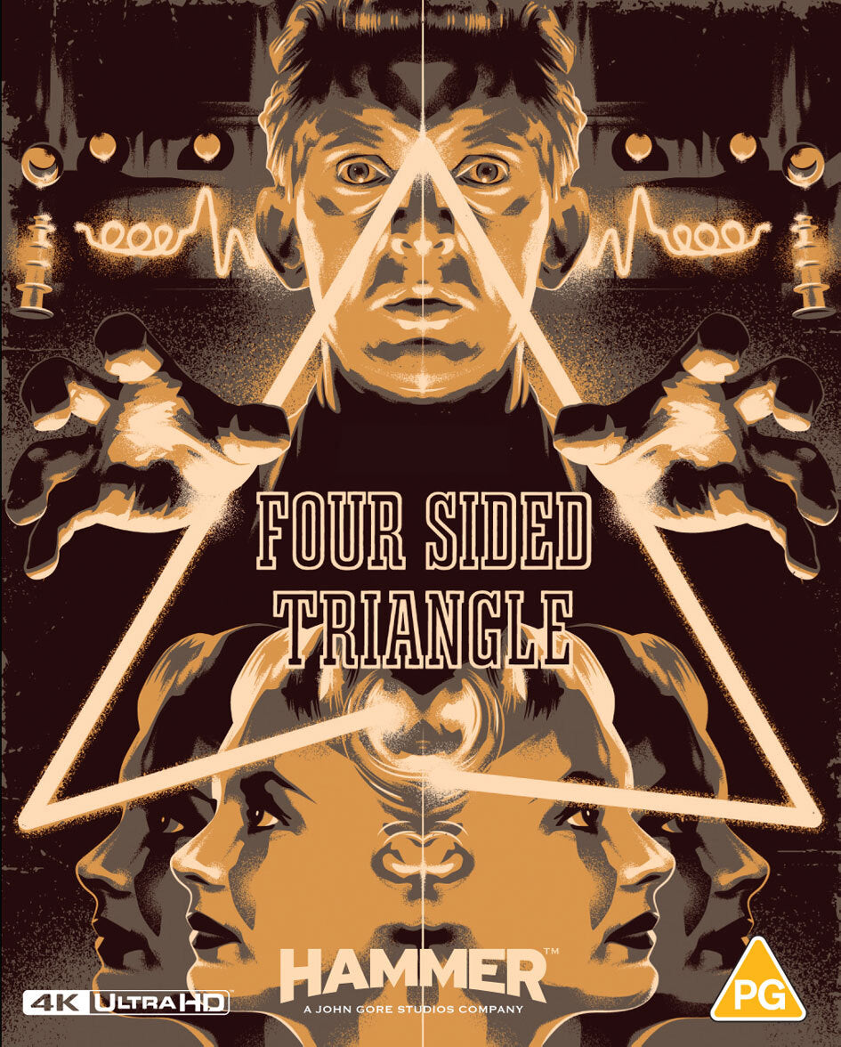 Blu-ray cover for "Four Sided Triangle" featuring a man’s face within a triangle.