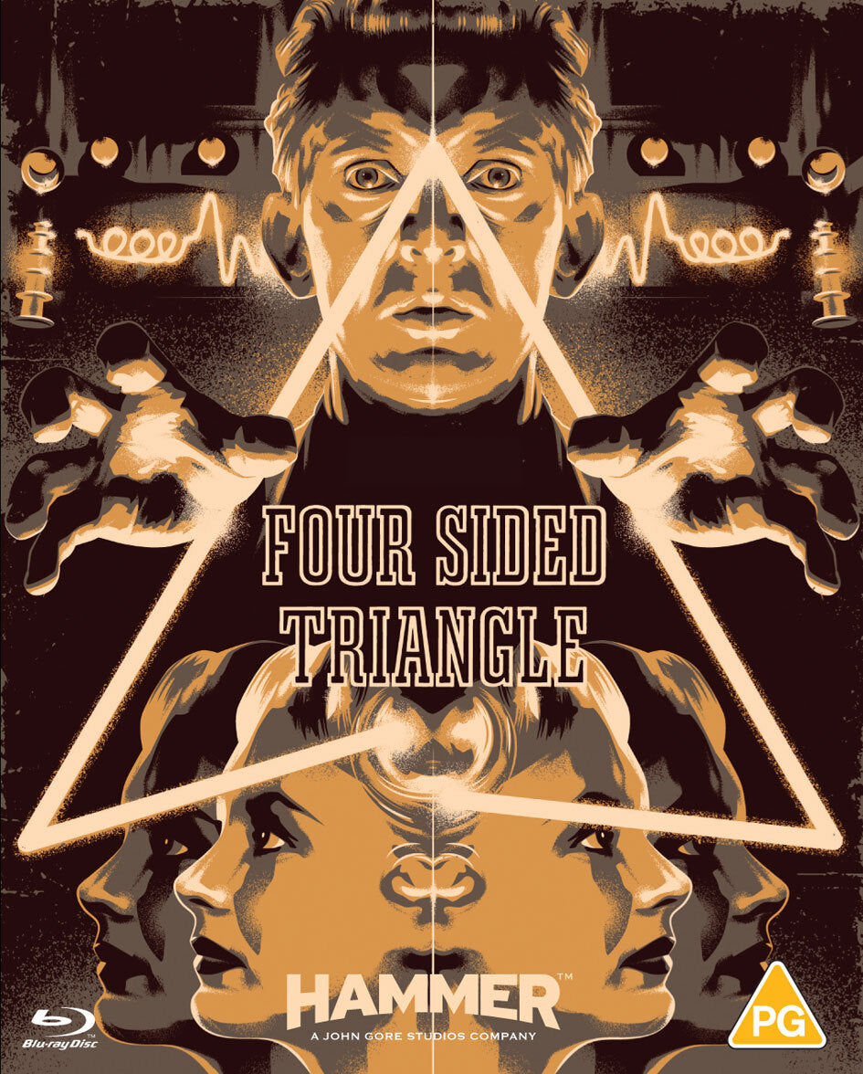 Blu-ray cover for "Four Sided Triangle" featuring a man within a triangle.