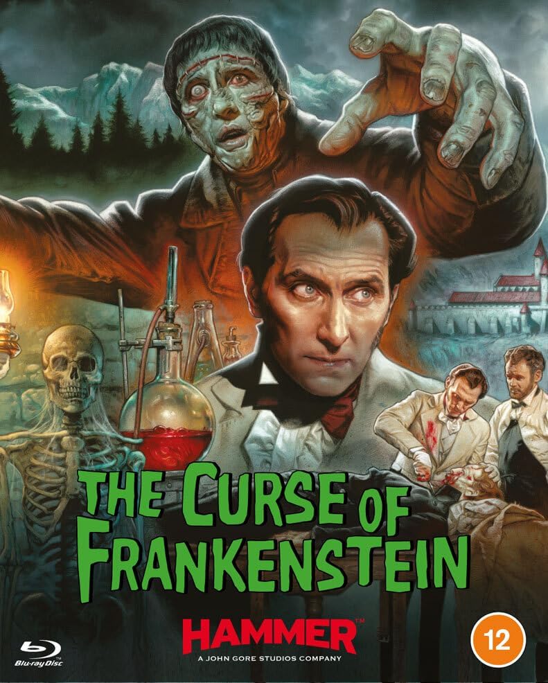 The Curse of Frankenstein" Blu-ray cover featuring Peter Cushing as the doctor.