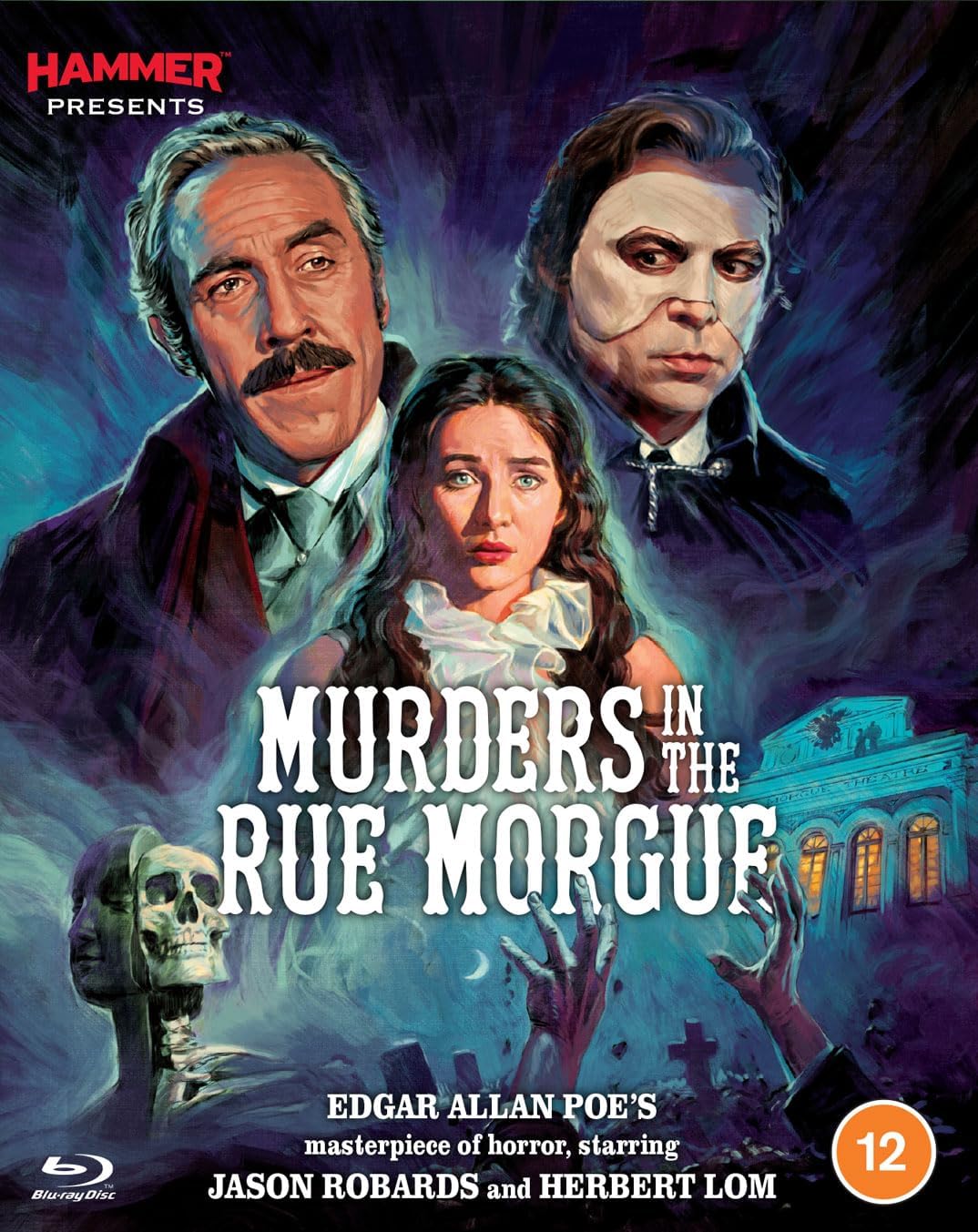 Murders in the Rue Morgue" Blu-ray cover featuring three actors and a gothic scene.